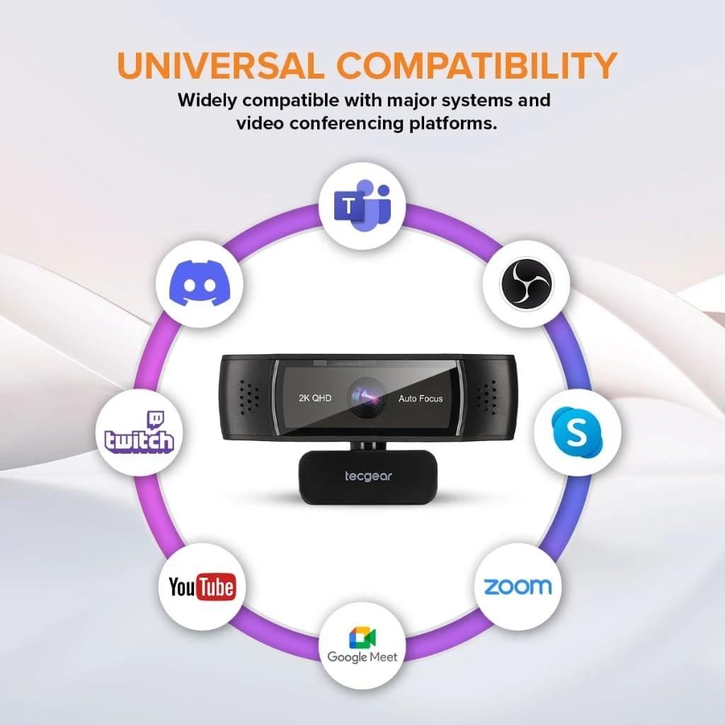 Cámara Web Tecgear 2K QHD Enfoque Automático Micrófono