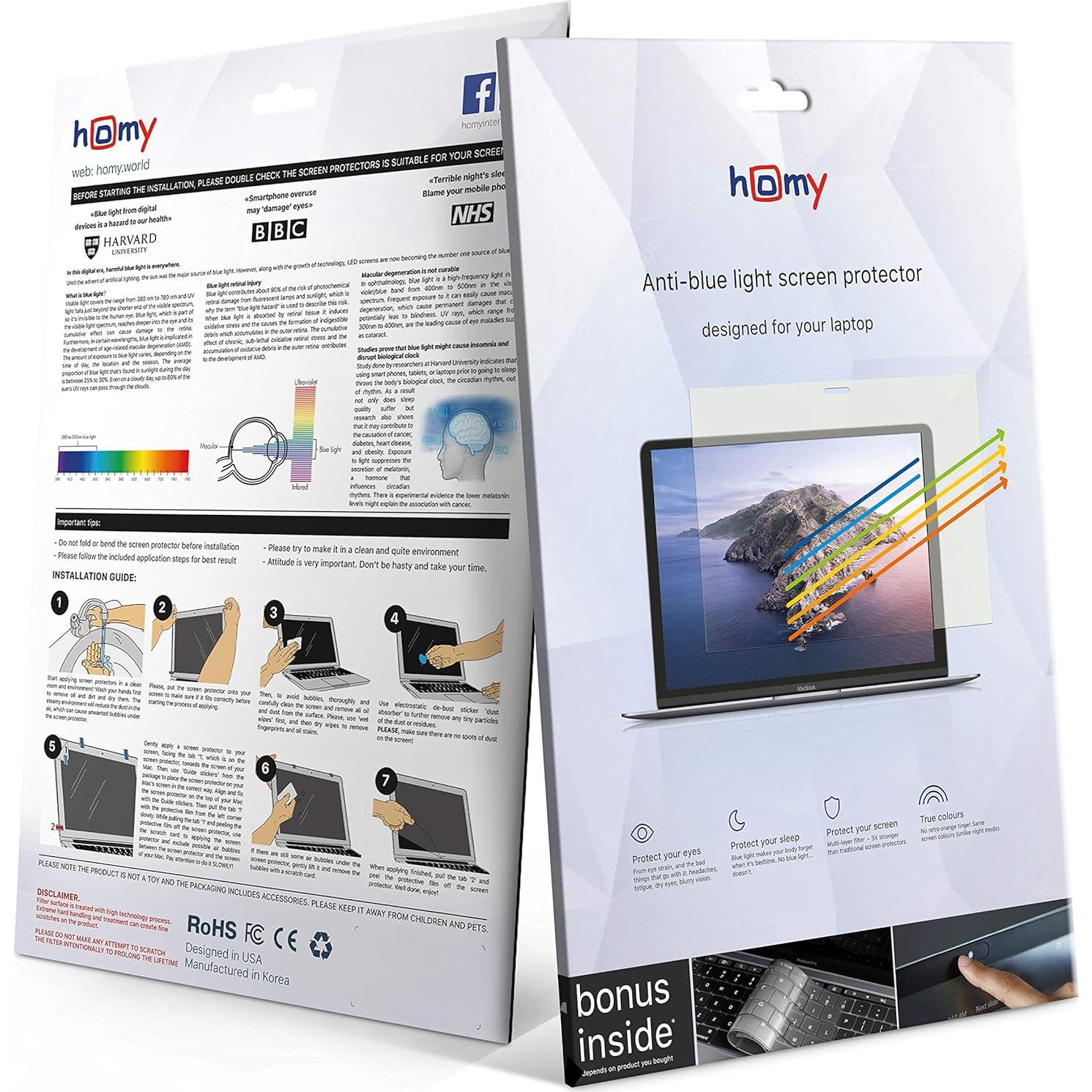 Protector de Pantalla Homy para MacBook Air 13" + Cubierta Teclado TPU