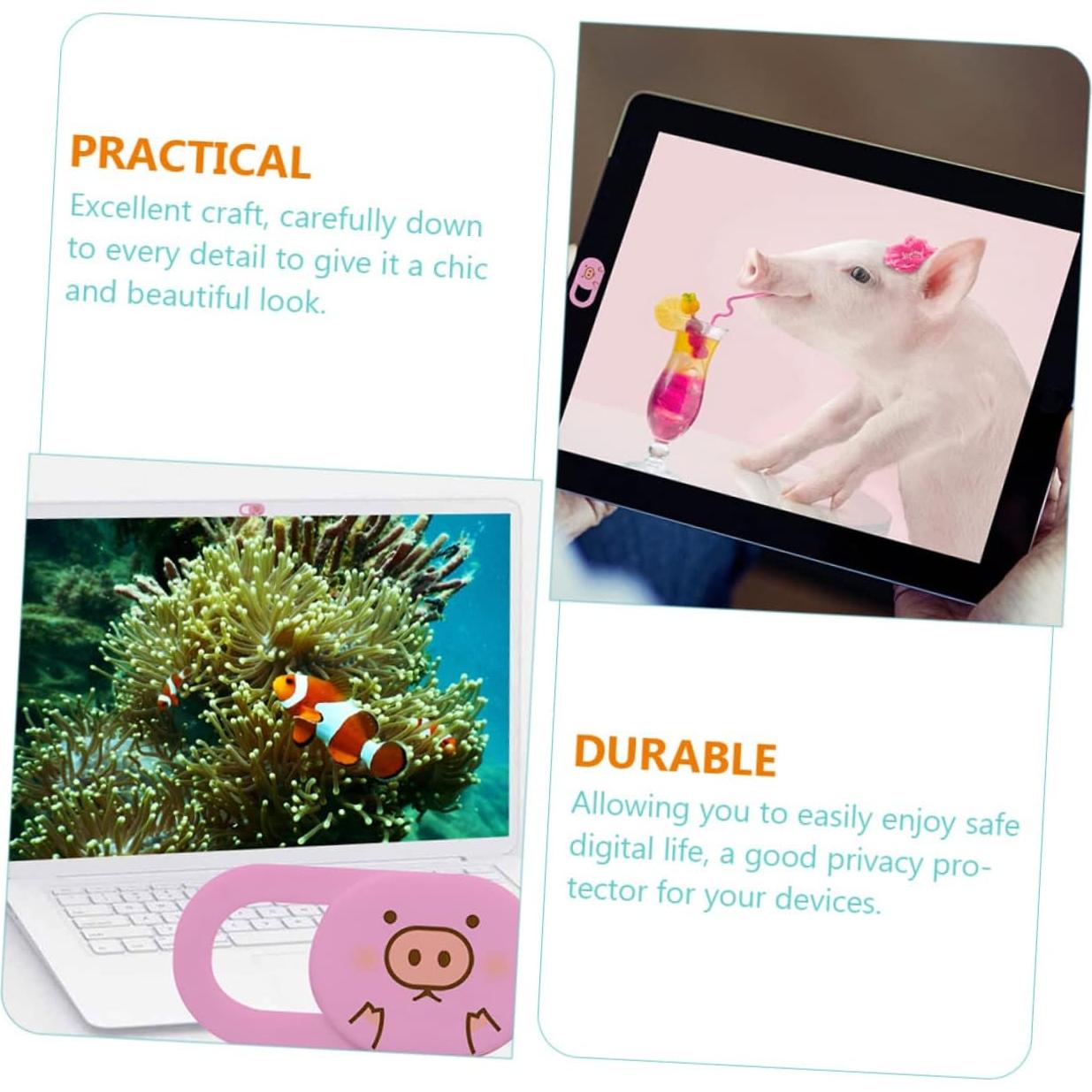 3Pcs Cute Pig Webcam Slide Privacy Protection Cover for Laptops and Desktops Cartoon Shield for Enhanced Security