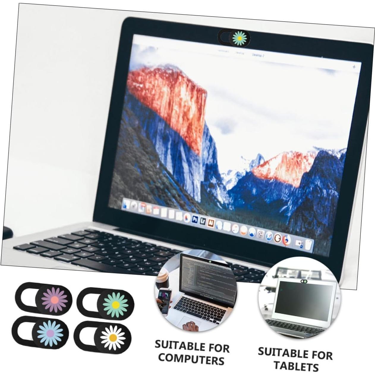 Housoutil 4pcs Daisy Pattern Webcam Cover Slide Ultra Thin Privacy Protect Cover for Laptop Tablet Anti-Peeping Camera Shield High-Strength Easy Application Removal