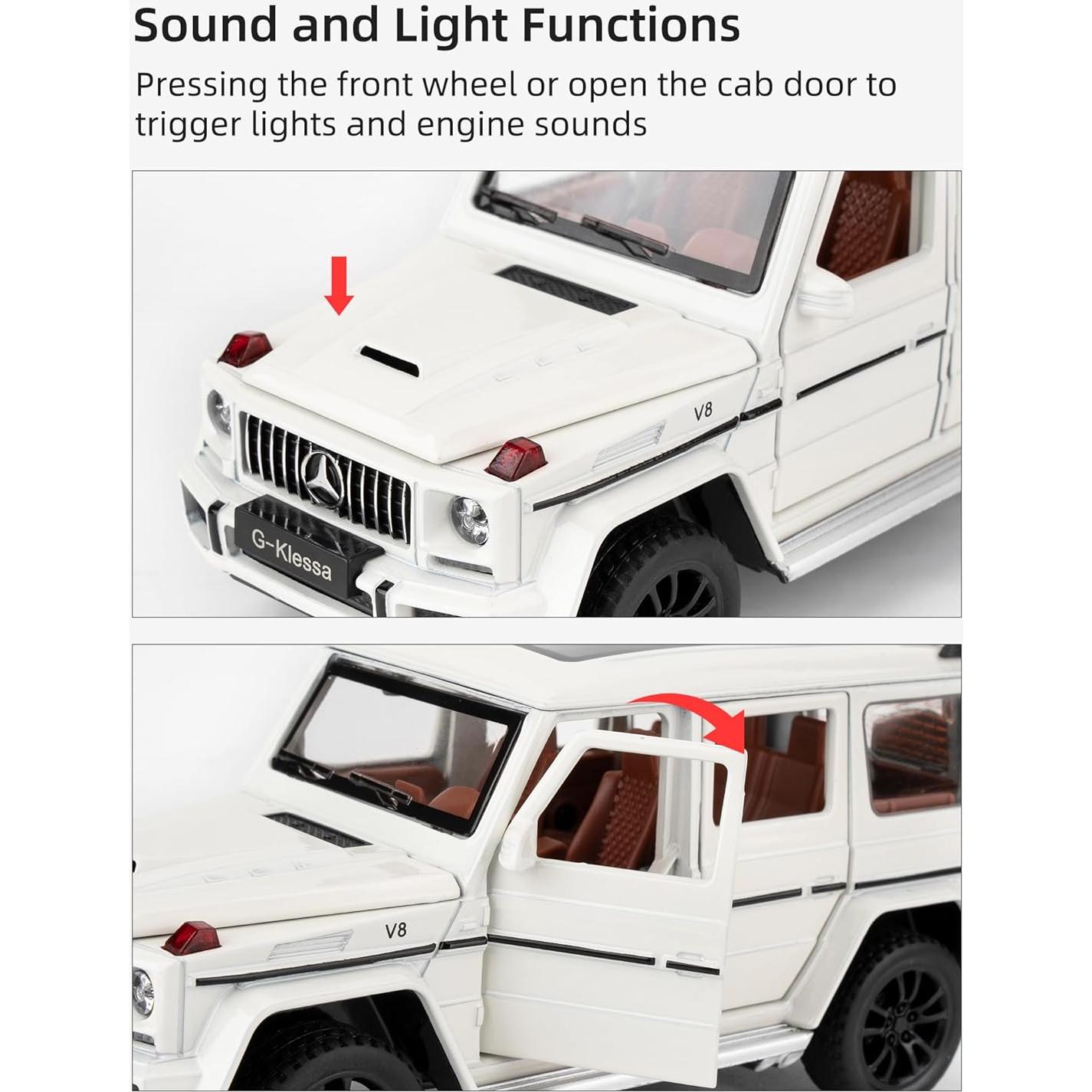 Coche a Escala 1:32 Benz G63 AMG Diecast Blanco con Luz y Sonido