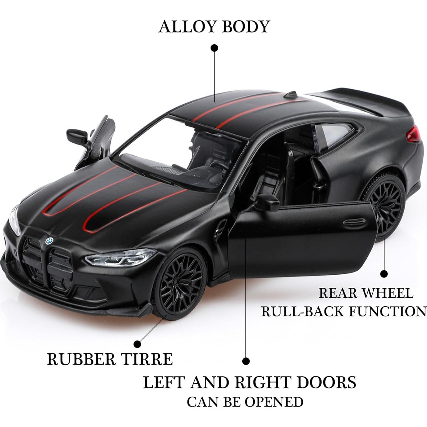 Coche de metal fundido BMW M4 escala 1/36 retroceso negro