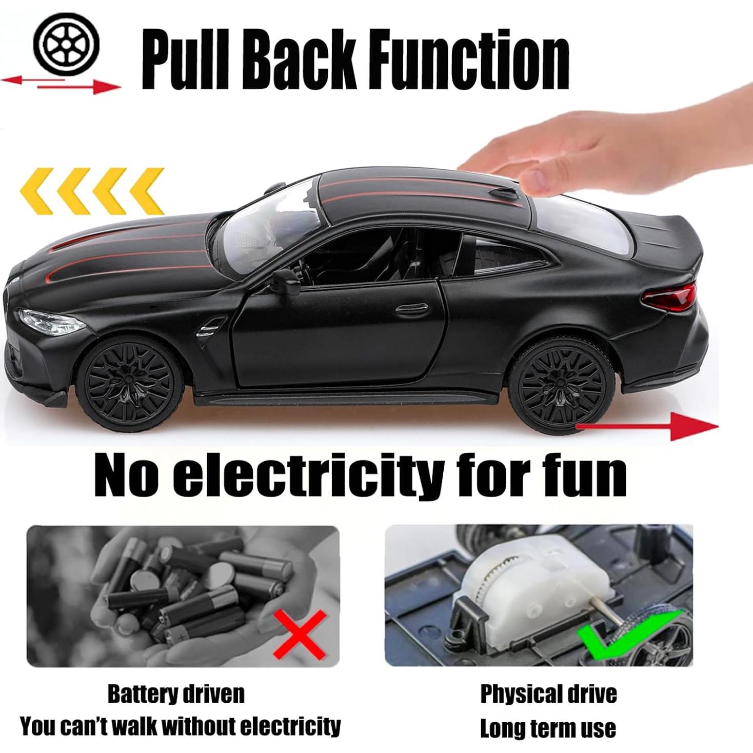 Coche de metal fundido BMW M4 escala 1/36 retroceso negro