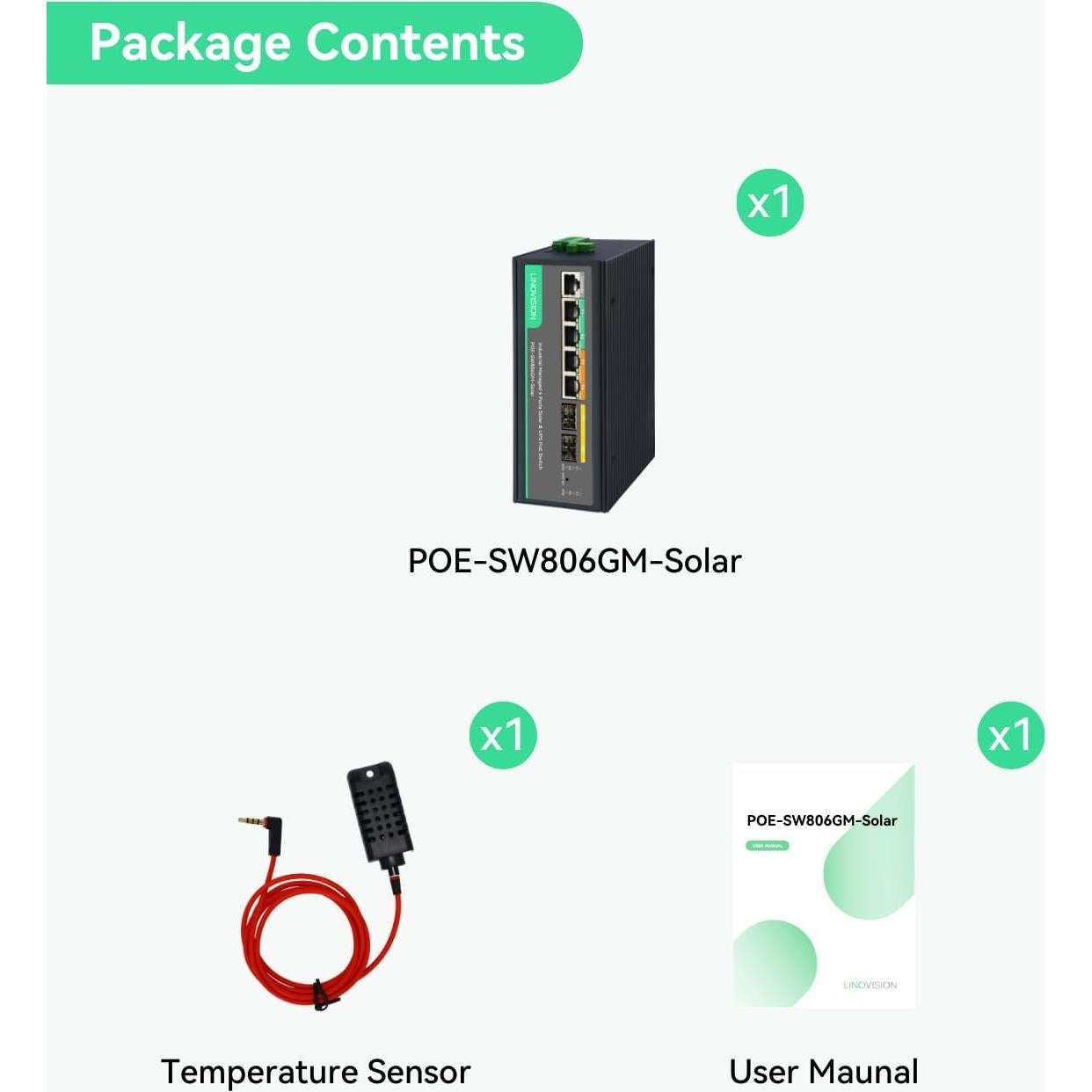 Interruptor PoE Solar LINOVISION POE-SW806GM 4 Salidas 120W