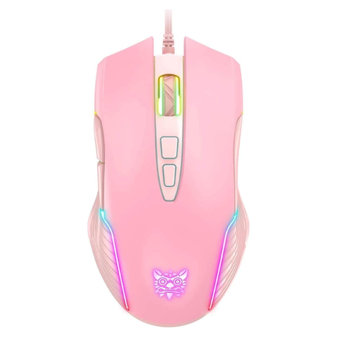RGB Gaming Mouse Wired, USB Optical Computer Mice with RGB Backlit, 6 Adjustable DPI Up to 6400, Ergonomic Gamer Laptop PC Mouse with 7 Programmable Buttons for Windows Vista Linux (Pink)