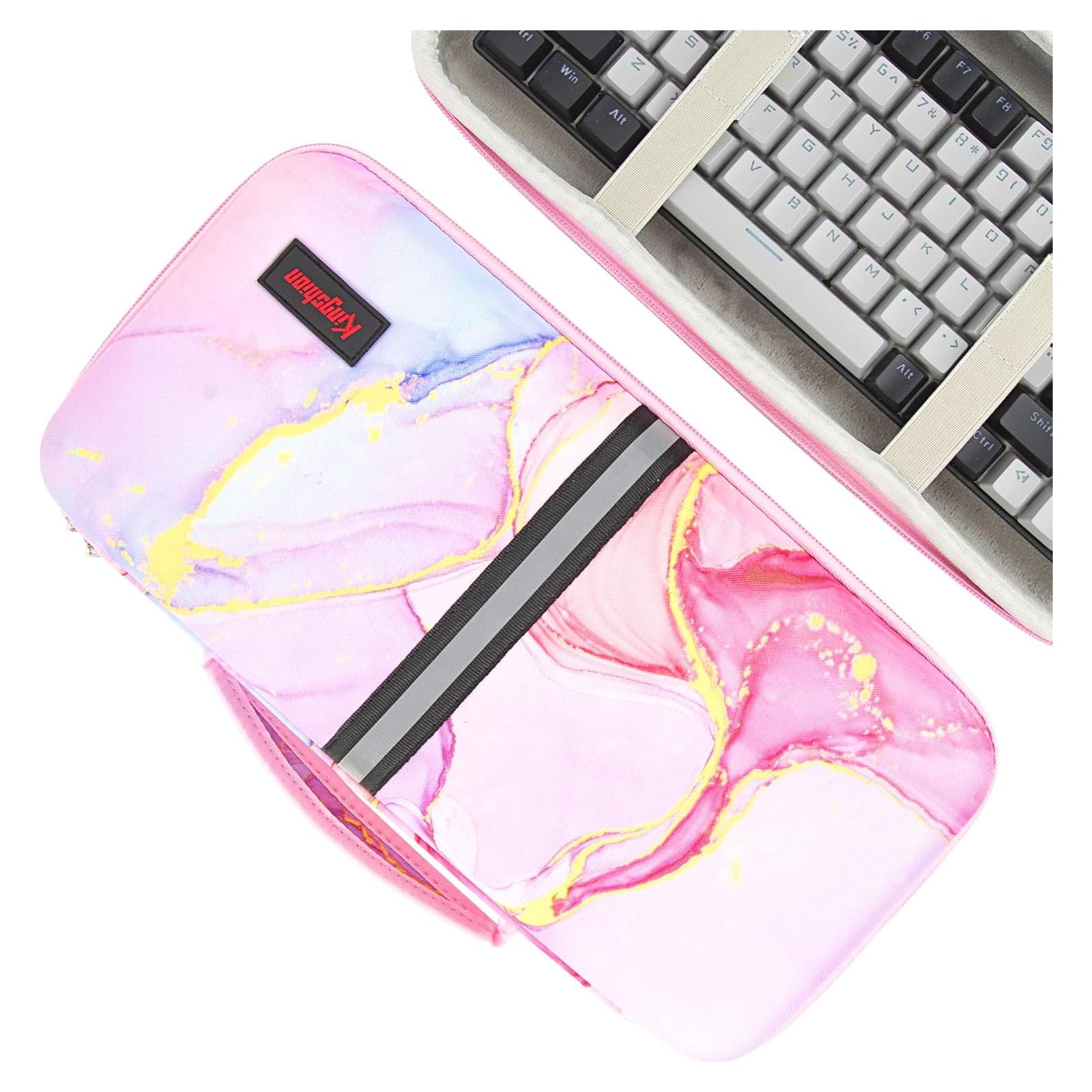Hard Shell Travel Bag, 75% Keyboard Case Compatible with Keychron K2,Melgeek,Logitech POP Keys Mechanical,MX Mechanical Mini Wireless Keyboard,84 Key Wireless Portable Keyboard-Pink contrast