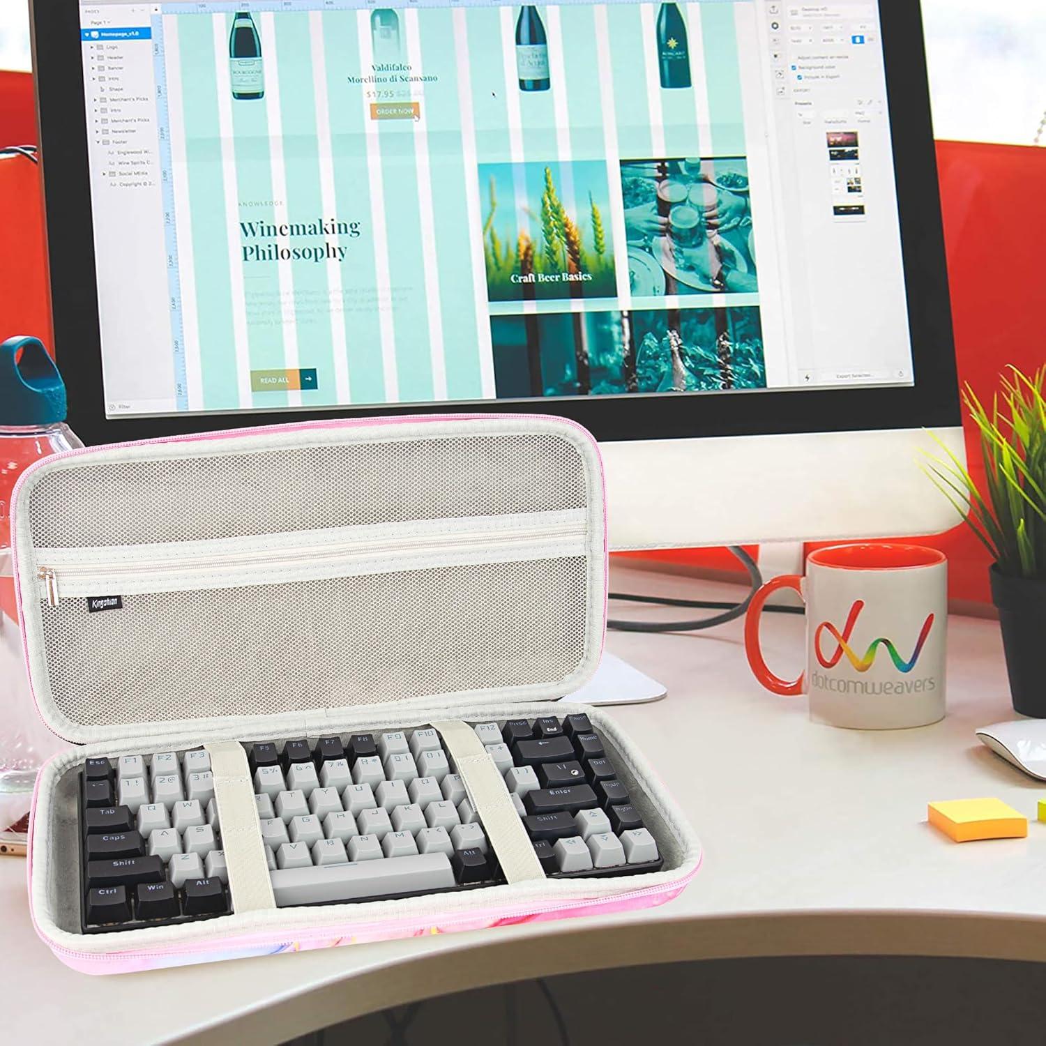 Hard Shell Travel Bag, 75% Keyboard Case Compatible with Keychron K2,Melgeek,Logitech POP Keys Mechanical,MX Mechanical Mini Wireless Keyboard,84 Key Wireless Portable Keyboard-Pink contrast