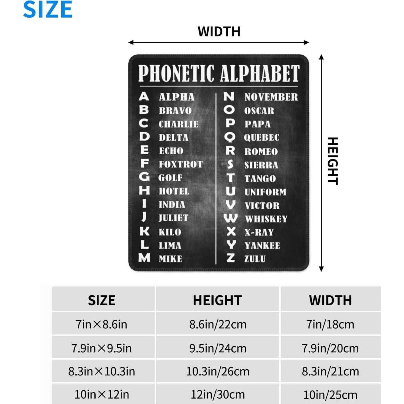 Phonetic Alphabet Knowledge Educational Water Resistant Mouse Pad with Stitched Edge Computer Mouse Mat with Anti-Slip Rubber Base for Office Laptop Gaming Working 10 X 12 in, style-10