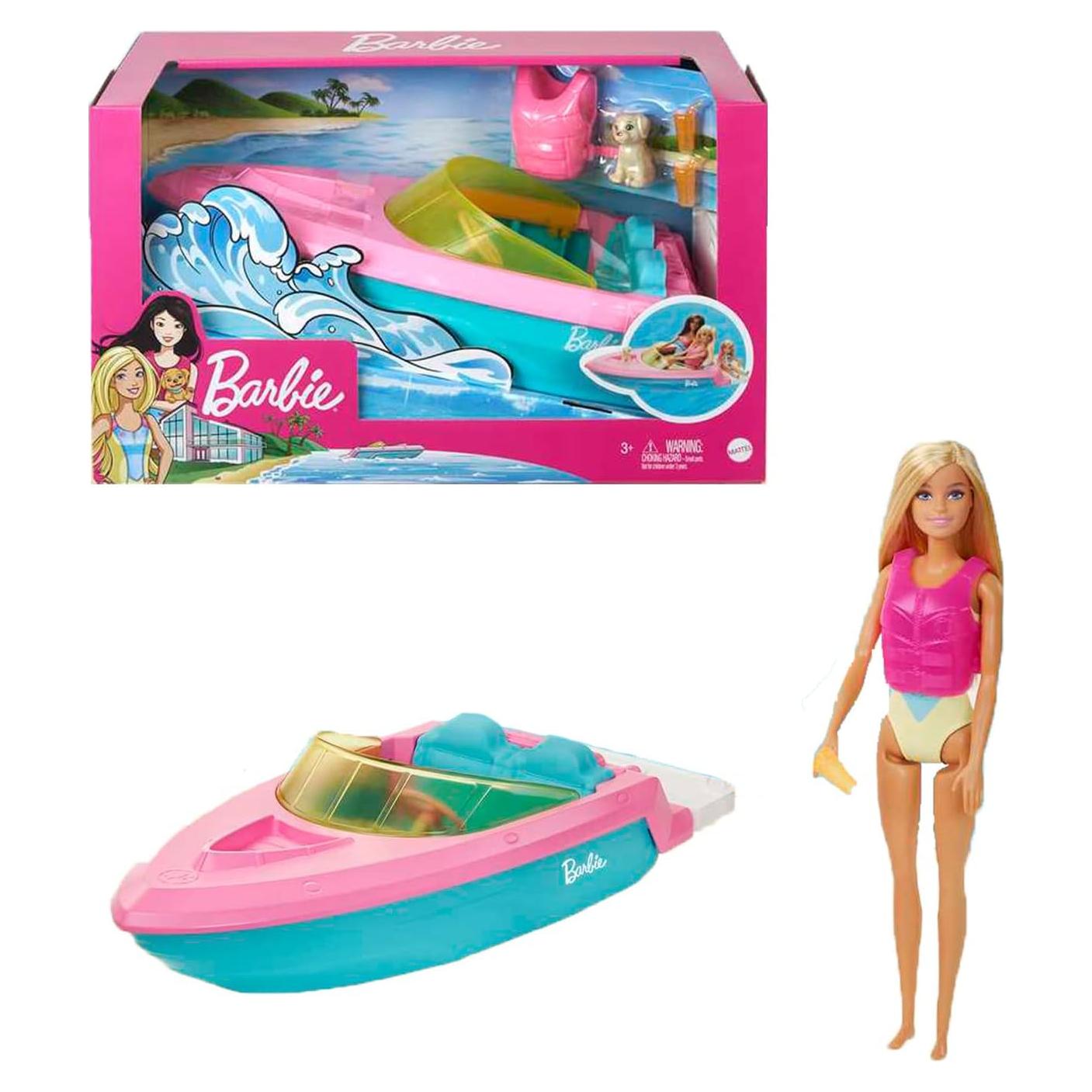 Barco de Juguete Barbie con Cachorro y Chaleco Salvavidas