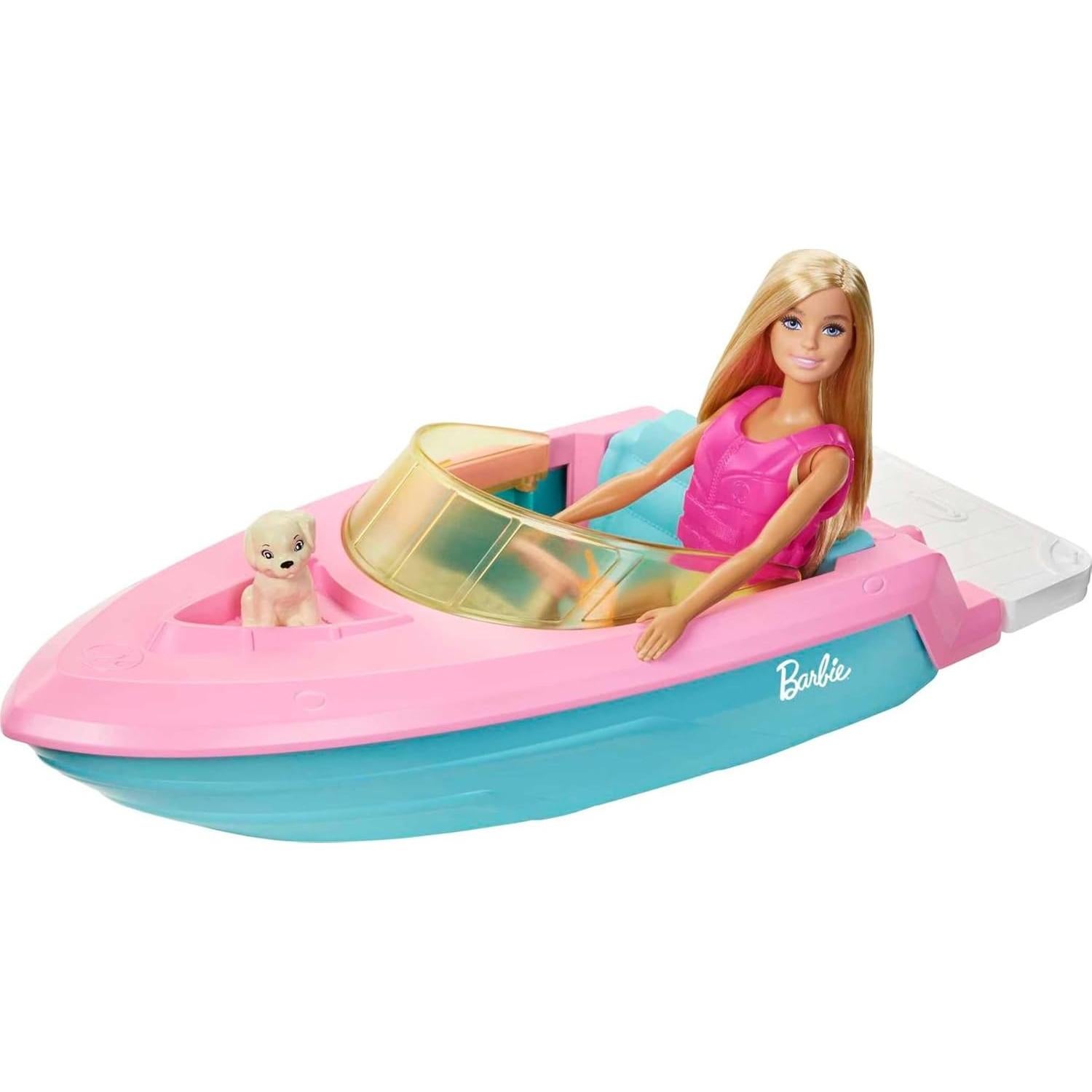 Barco de Juguete Barbie con Cachorro y Chaleco Salvavidas