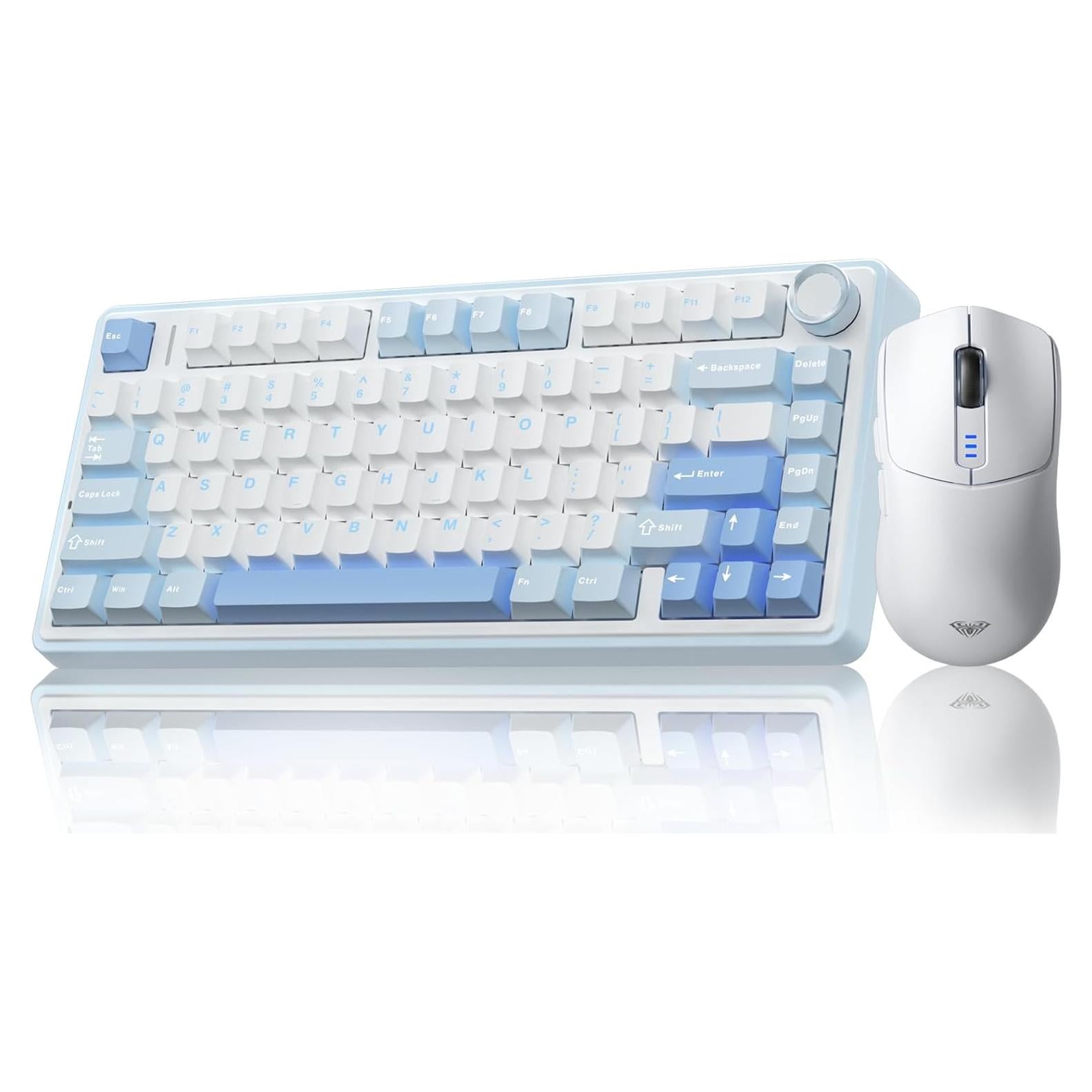 AULA Wireless Keyboard Combo, F75 75% Mechanical Keyboard, Hot Swappable + SC580 Wireless Gaming Mouse, White