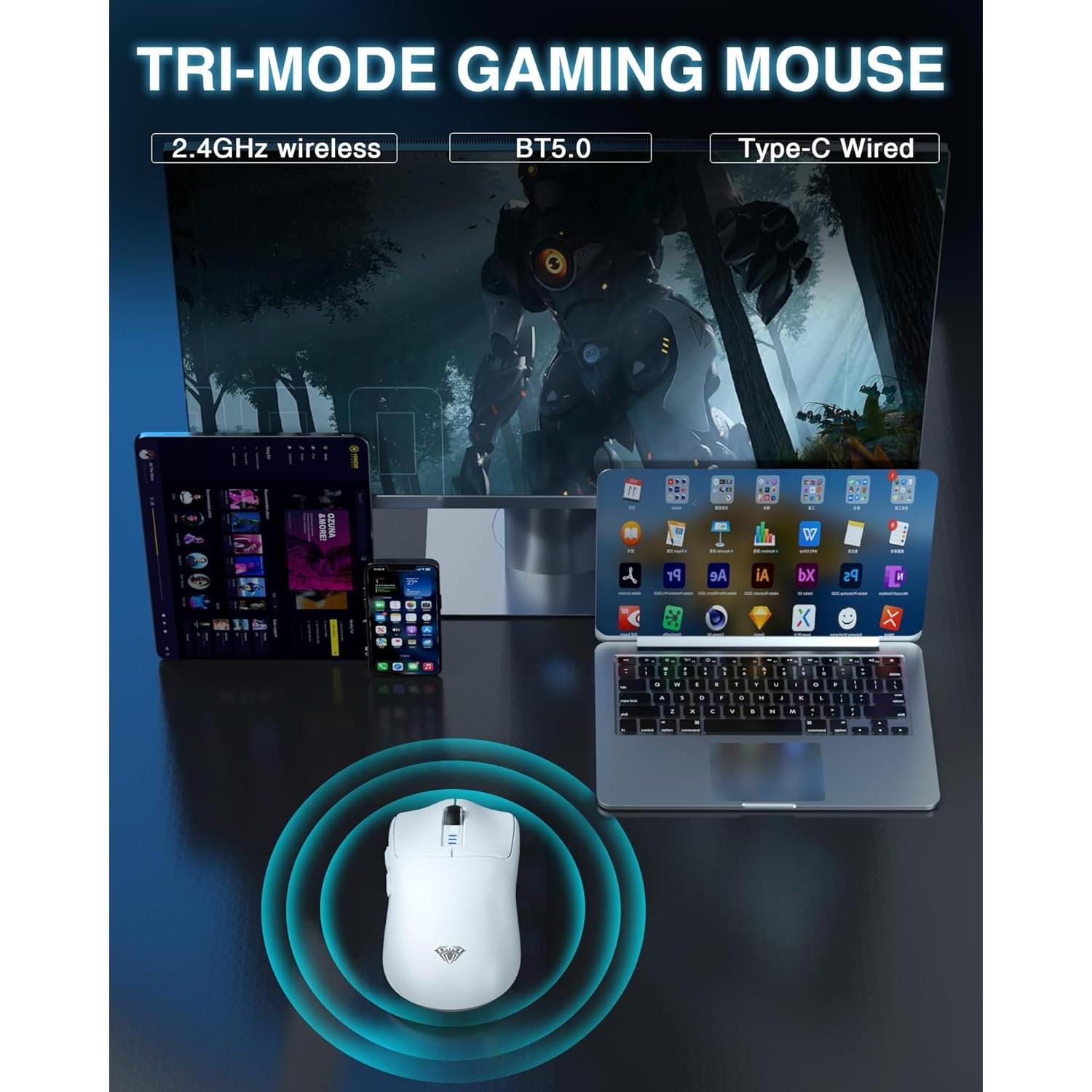 AULA Wireless Keyboard Combo, F75 75% Mechanical Keyboard, Hot Swappable + SC580 Wireless Gaming Mouse, White