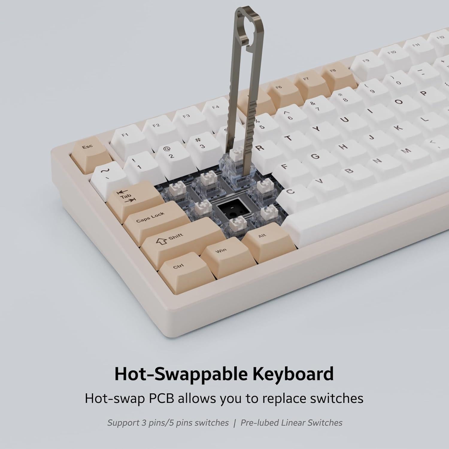 Chilkey ND75 Aluminum Mechanical Keyboard 75% Percent Wireless Gaming Keyboard with LCD Screen, Quick Assembly, BT/2.4G/USB-C, Hot Swappable Per-key RGB Custom Beige Key Board for Laptop Office PC