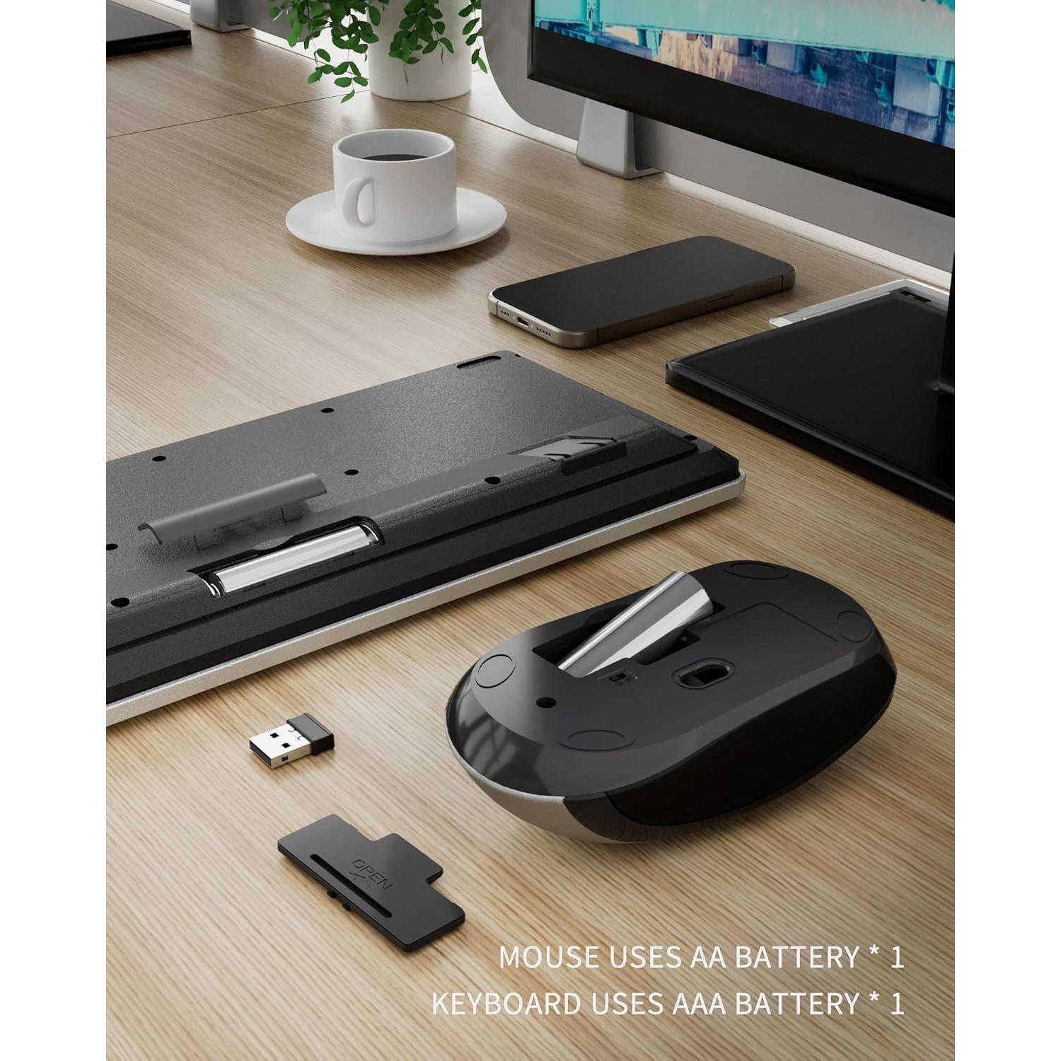 Combo Teclado y Ratón Inalámbrico YUNSHAN K670-F624 Gris Negro