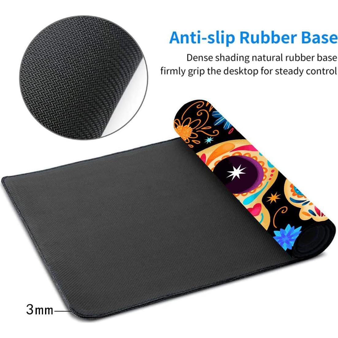 Skull Mousepad 31.5x11.8 Inches Gothic Candy Skull Plant Flower Leaves Graphic Printed Game Mousepad for Office Computer Desk Decoration BDXPMN215