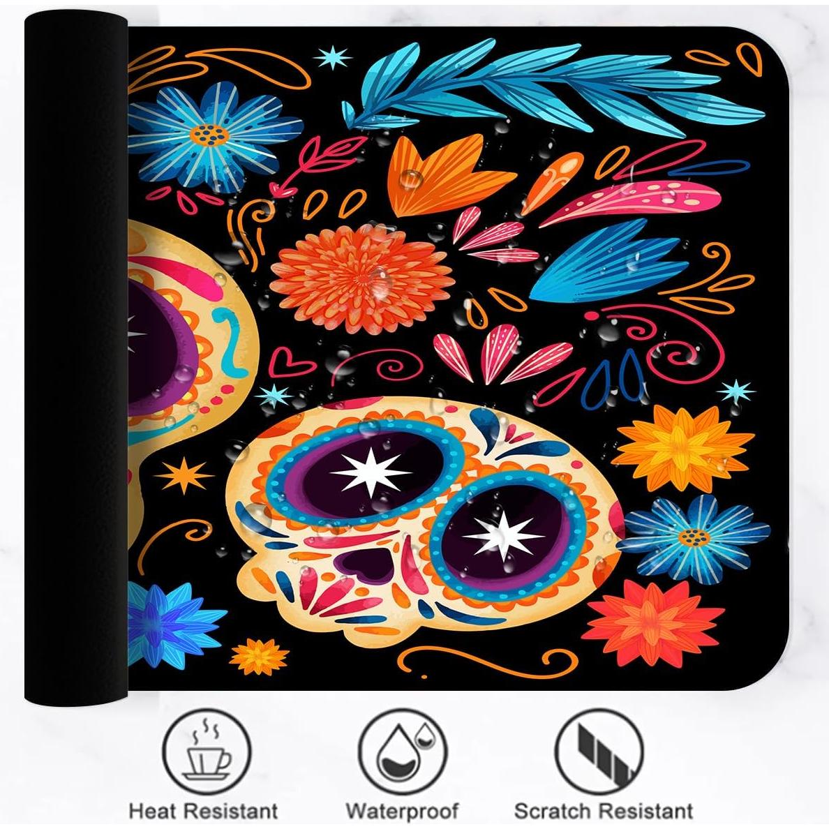 Skull Mousepad 31.5x11.8 Inches Gothic Candy Skull Plant Flower Leaves Graphic Printed Game Mousepad for Office Computer Desk Decoration BDXPMN215