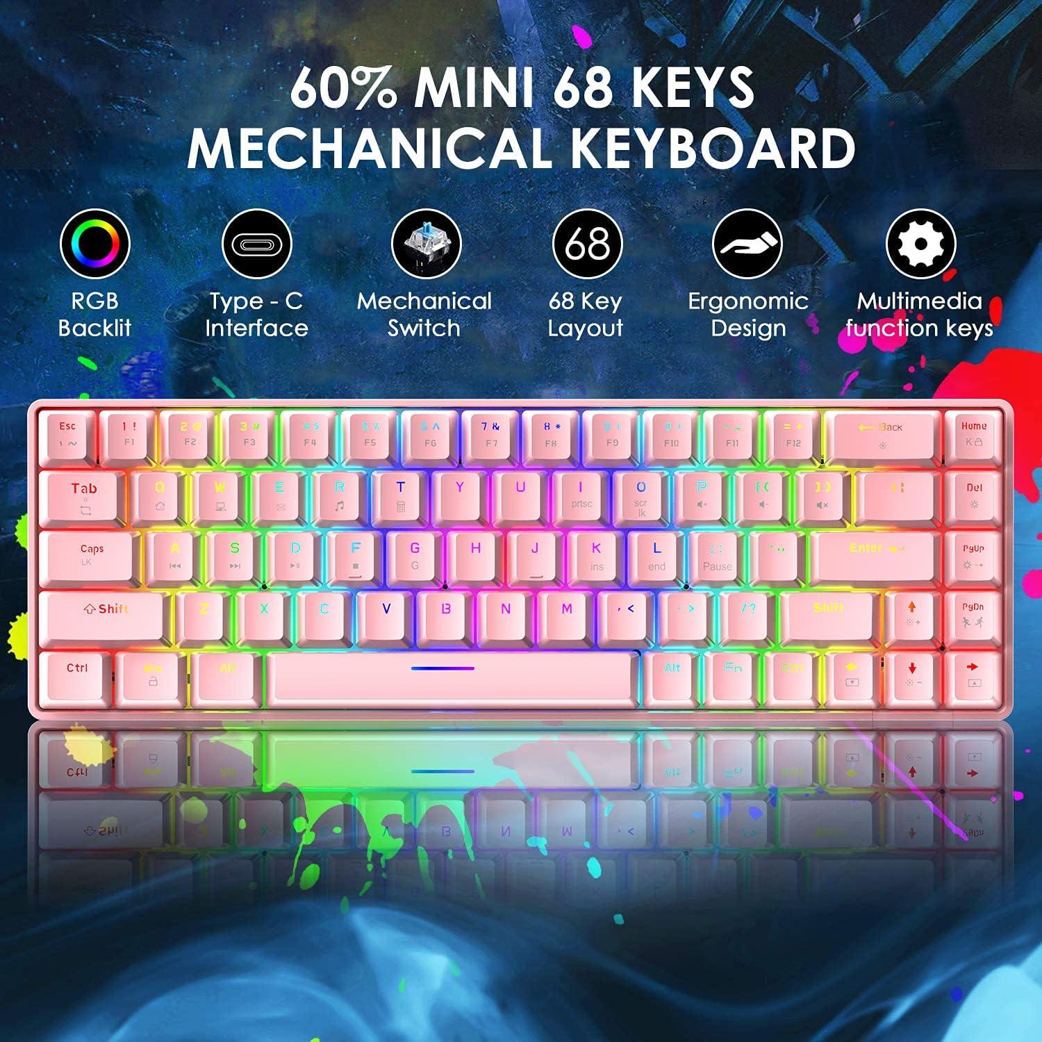 Combo Teclado Mecánico Gaming y Ratón LexonElec 68 Teclas RGB