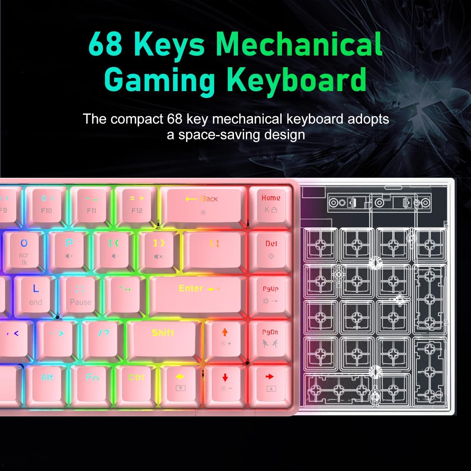 Combo Teclado Mecánico Gaming y Ratón LexonElec 68 Teclas RGB