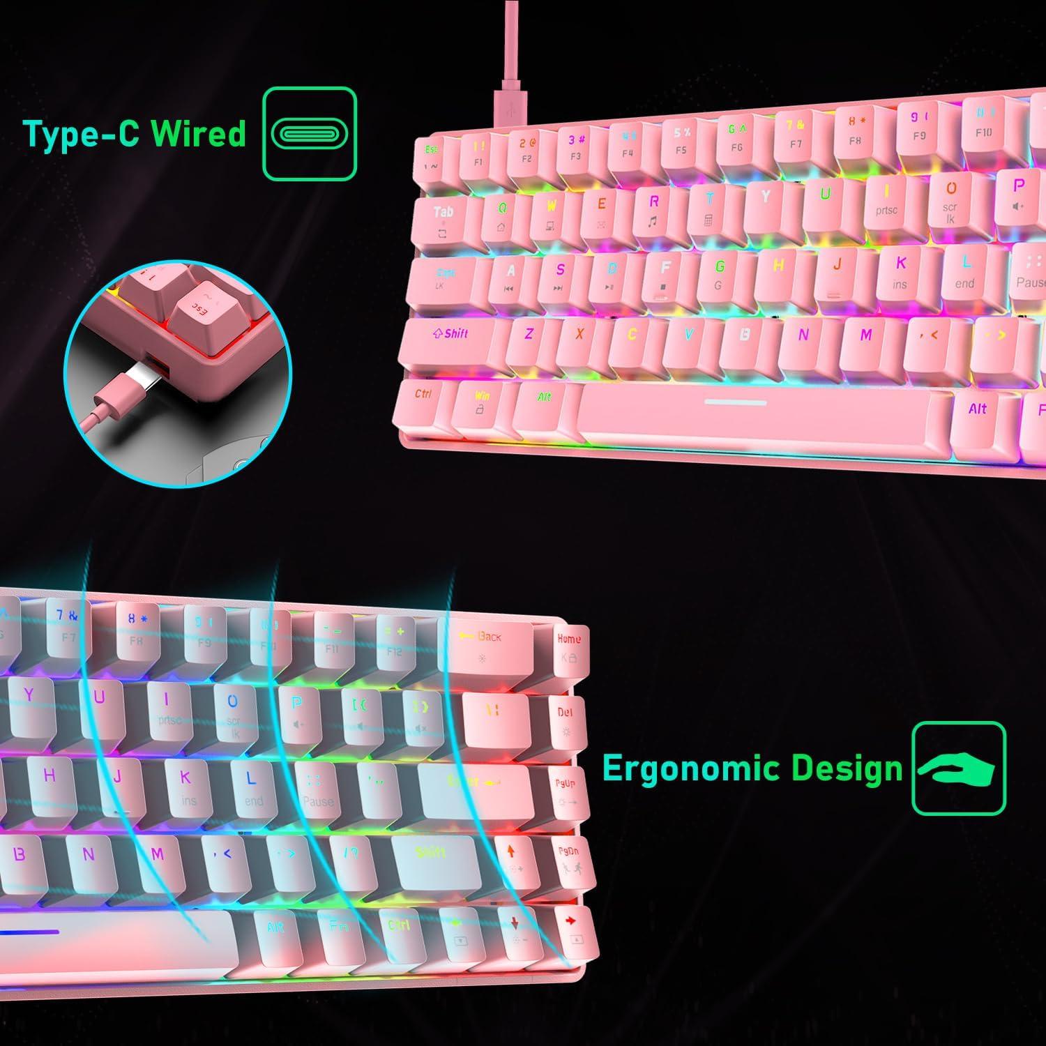 Combo Teclado Mecánico Gaming y Ratón LexonElec 68 Teclas RGB
