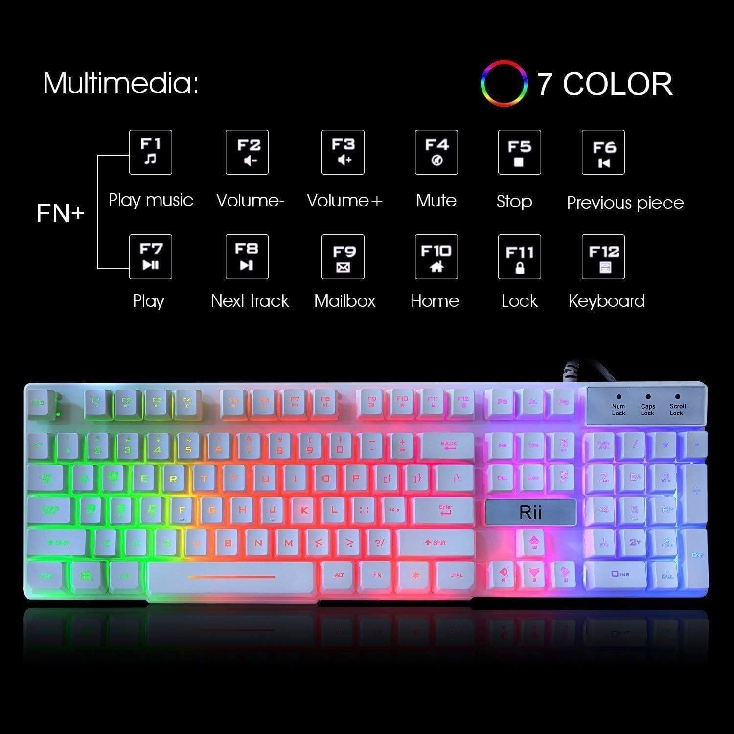 Teclado Gaming Rii RK100+ Blanco USB Retroiluminación LED
