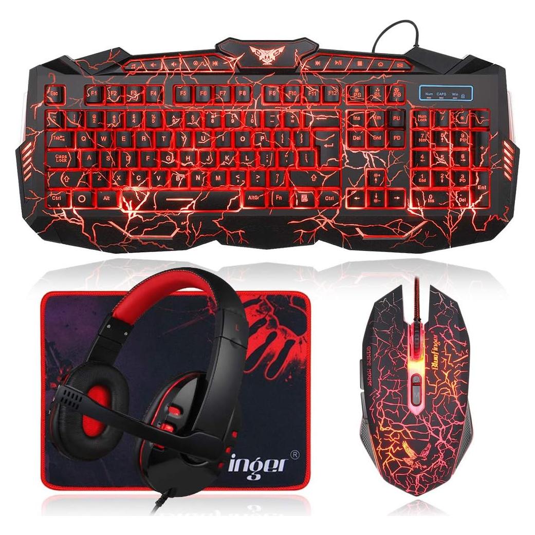Combo Gaming BlueFinger: Teclado, Ratón y Auriculares LED