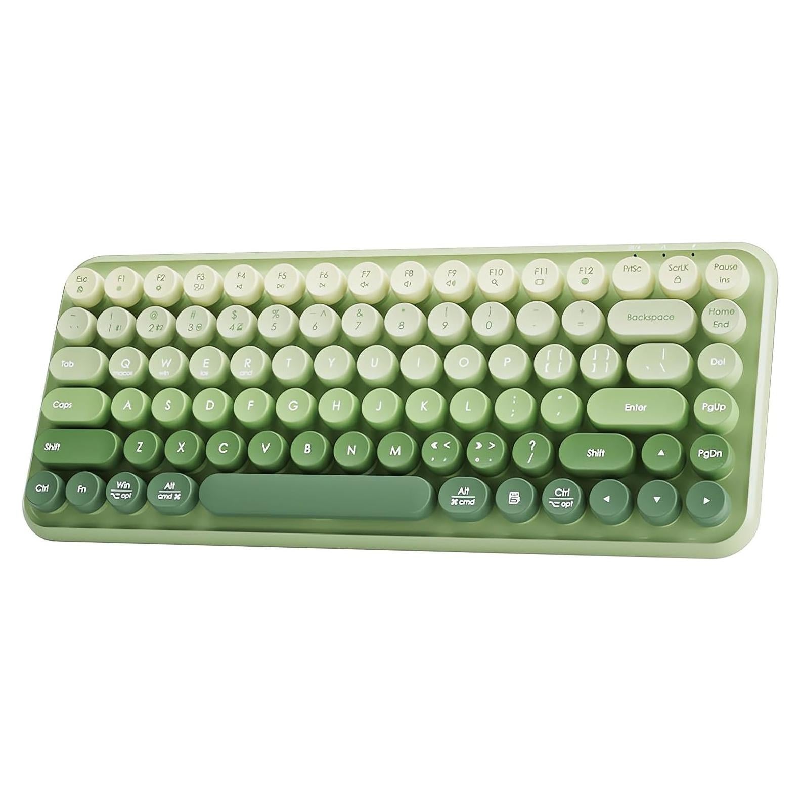 Typewriter Keyboard Wireless 2.4GHz/Bluetooth/USB-C Wired Rechargeable Membrane Gaming Keyboard Linear Mechanical-Feel Switch Compact 85-Key Retro Round Keycaps for Multi-Device, Matcha Green