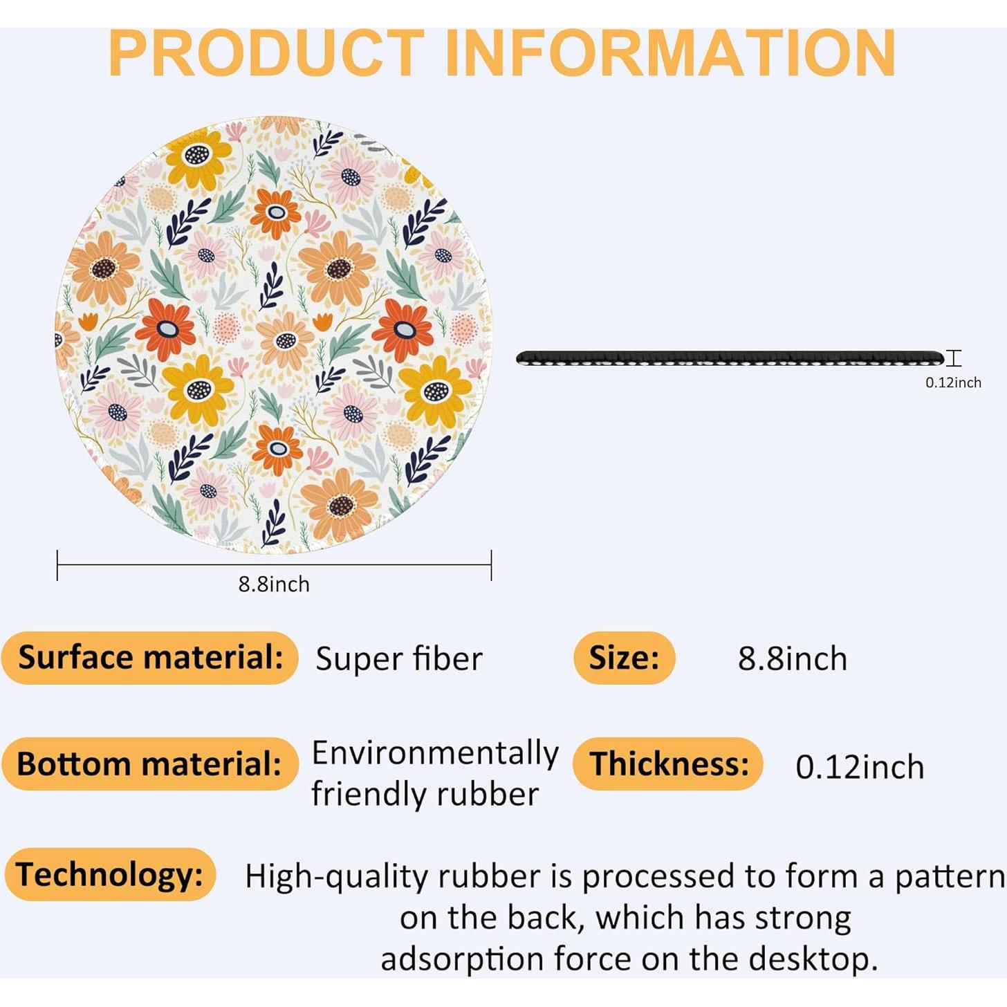 Alfombrilla de Escritorio Redonda KOAIWPAE Floral Vintage 22.35 cm