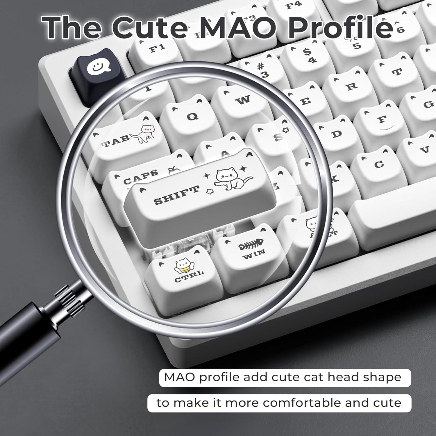 Teclado Mecánico XVX Cute Cat Keycaps PBT 143 Teclas Gato Blanco