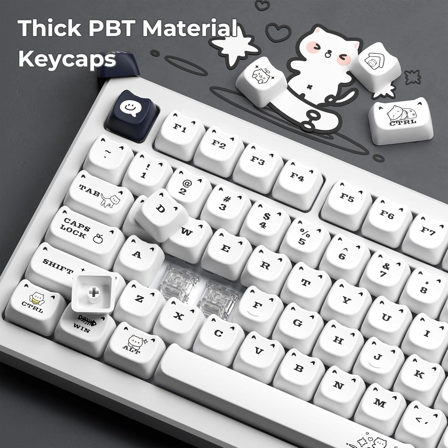 Teclado Mecánico XVX Cute Cat Keycaps PBT 143 Teclas Gato Blanco