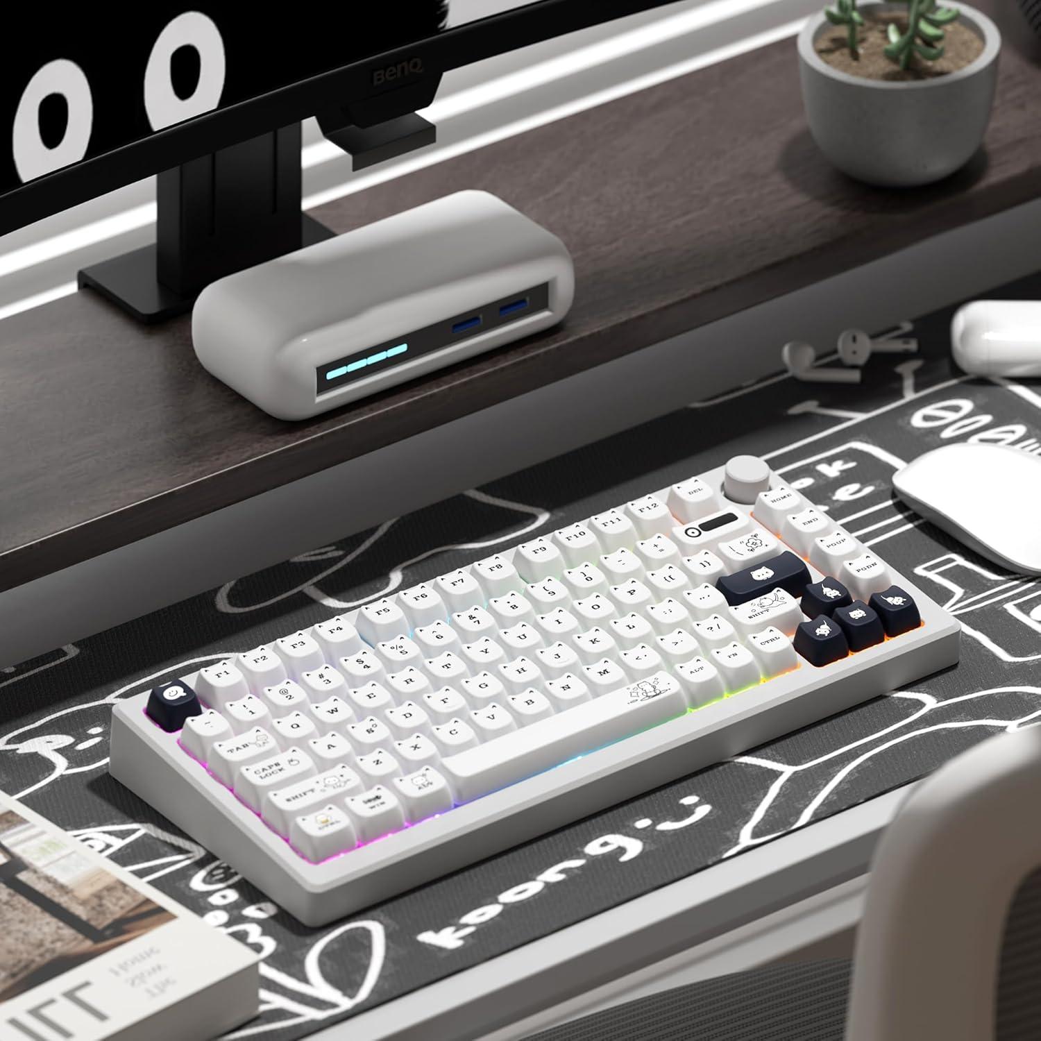 Teclado Mecánico XVX Cute Cat Keycaps PBT 143 Teclas Gato Blanco