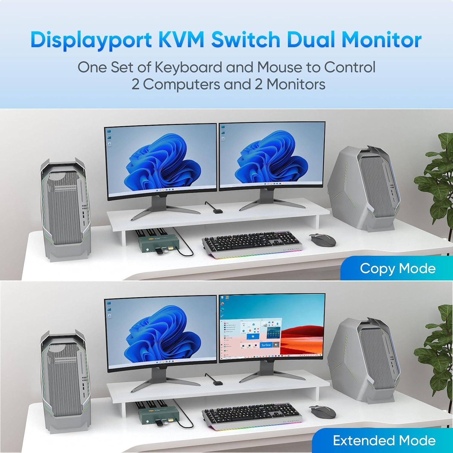 Interruptor KVM DisplayPort 8K@60Hz 2 Monitores EVATEK