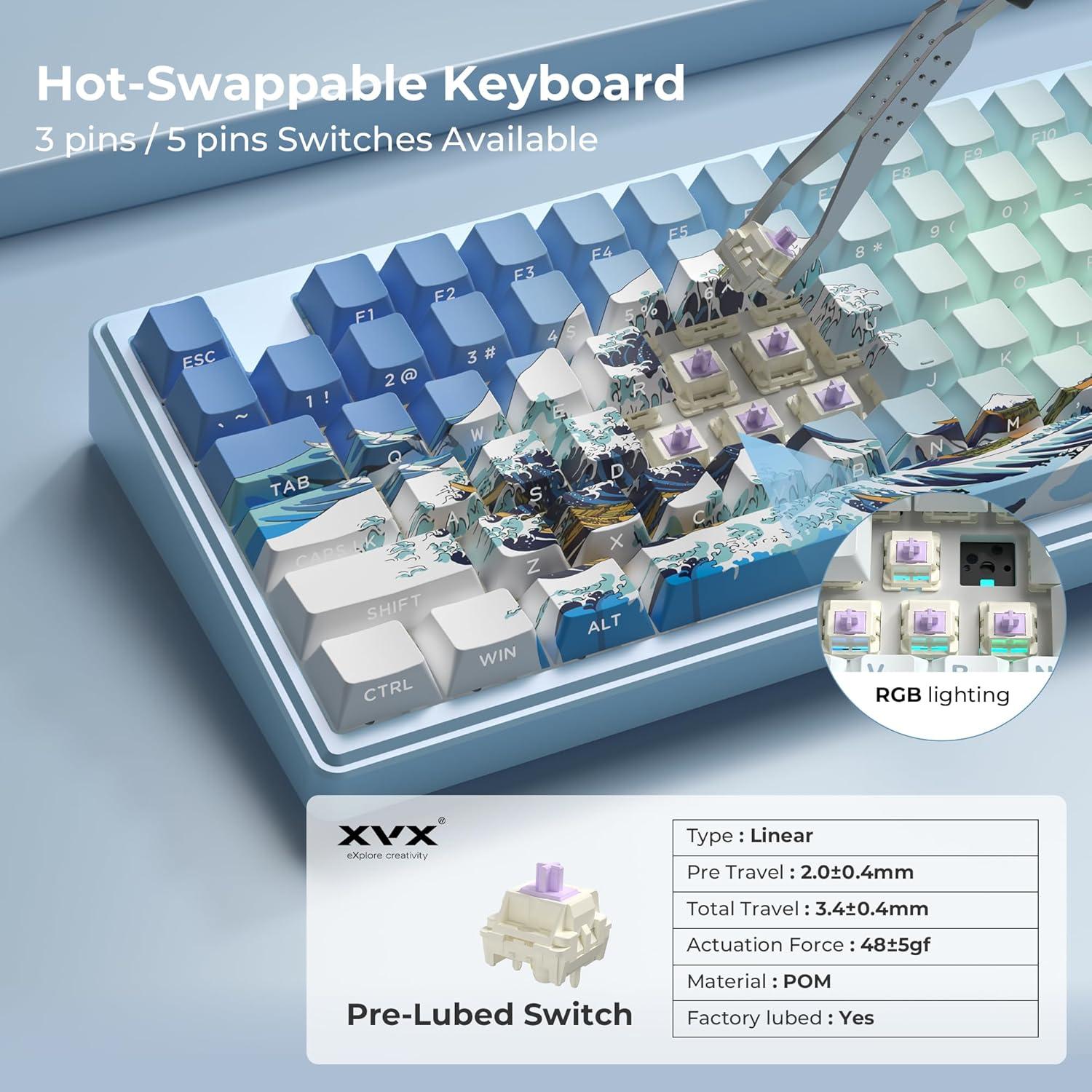 Teclado Gaming Mecánico Inalámbrico XVX K75 Pro 75% RGB