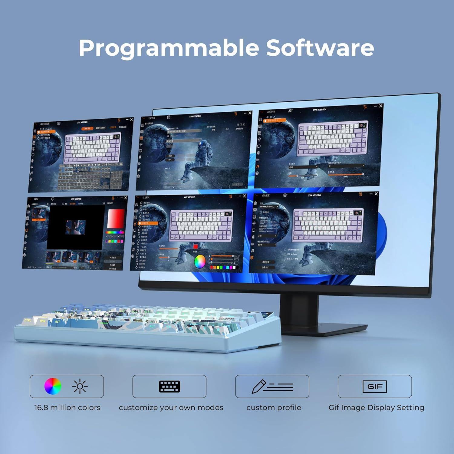 Teclado Gaming Mecánico Inalámbrico XVX K75 Pro 75% RGB