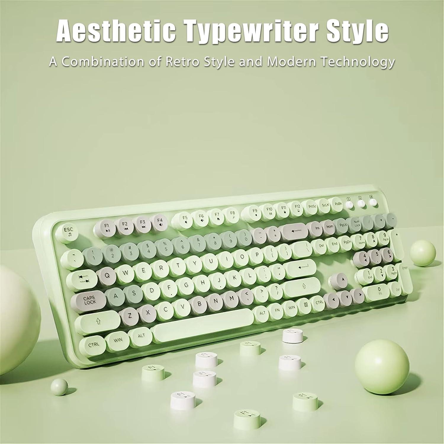 Combo Teclado y Ratón Inalámbrico TISHLED Verde Retro 105 Teclas