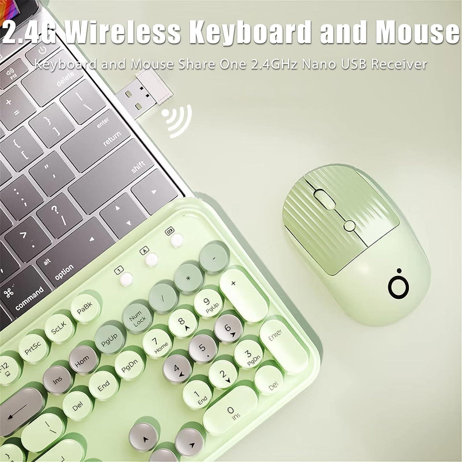 Combo Teclado y Ratón Inalámbrico TISHLED Verde Retro 105 Teclas