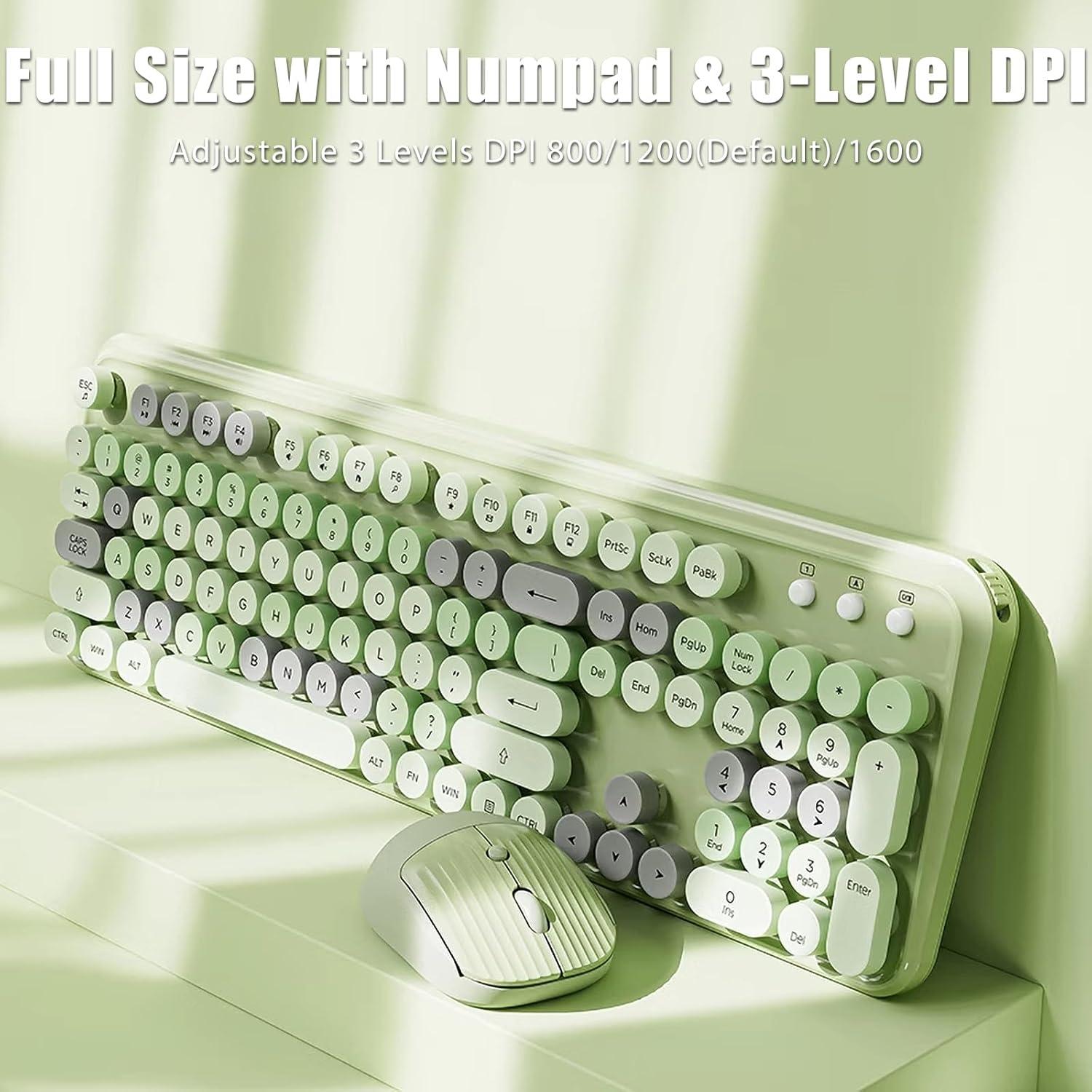 Combo Teclado y Ratón Inalámbrico TISHLED Verde Retro 105 Teclas