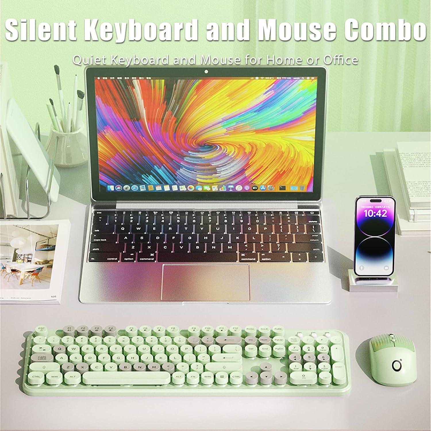 Combo Teclado y Ratón Inalámbrico TISHLED Verde Retro 105 Teclas