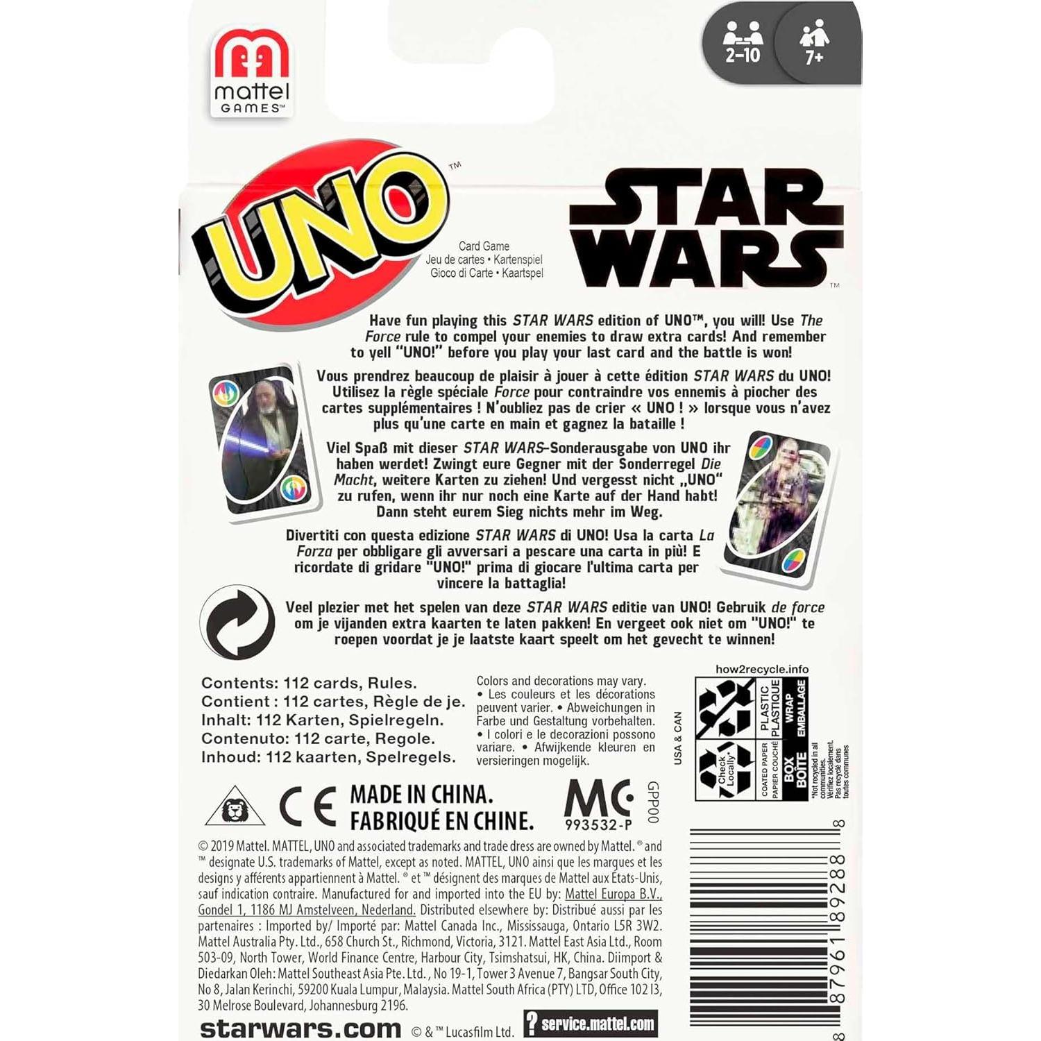 Juego de Cartas UNO Star Wars Mattel 112 Cartas Especial