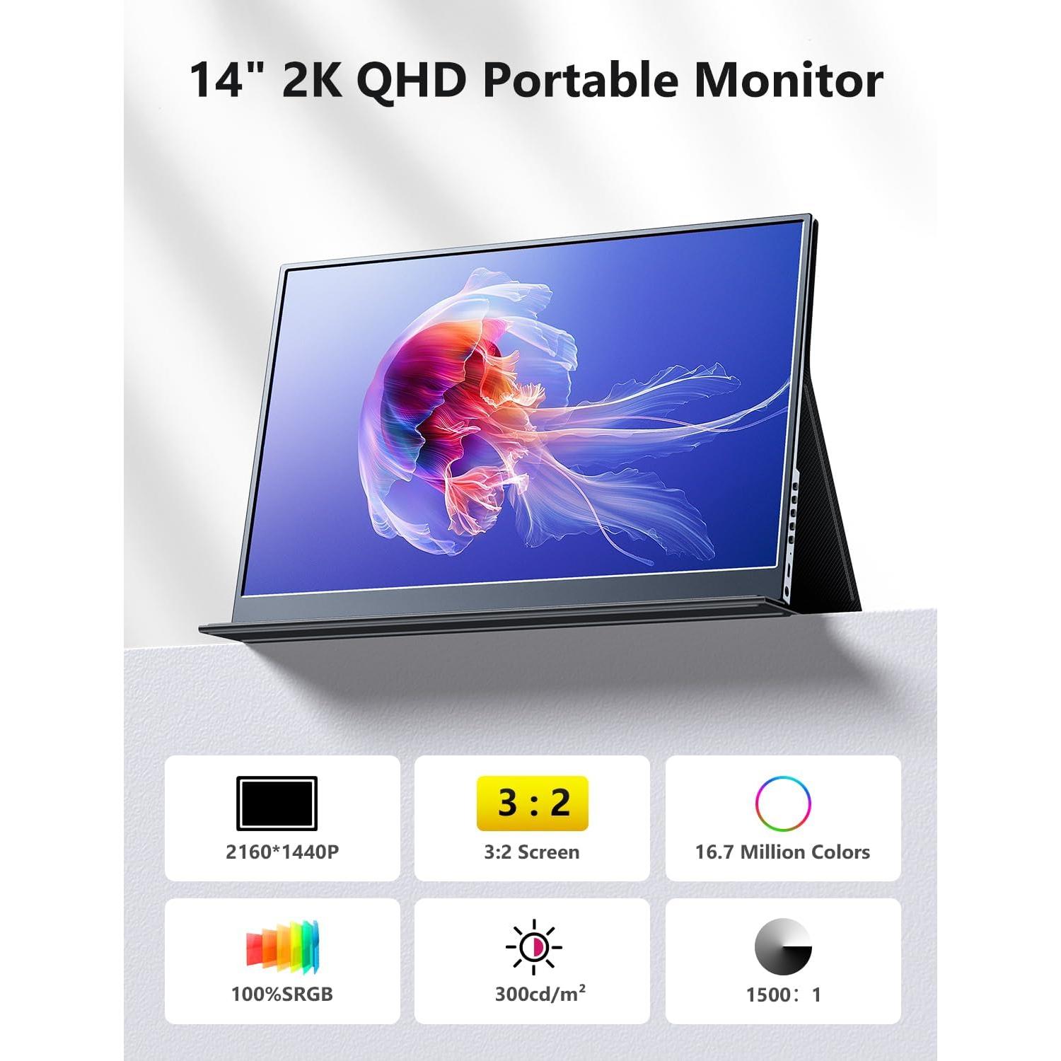 Monitor Portátil MAGICRAVEN 14" 2K IPS Doble USB-C HDMI
