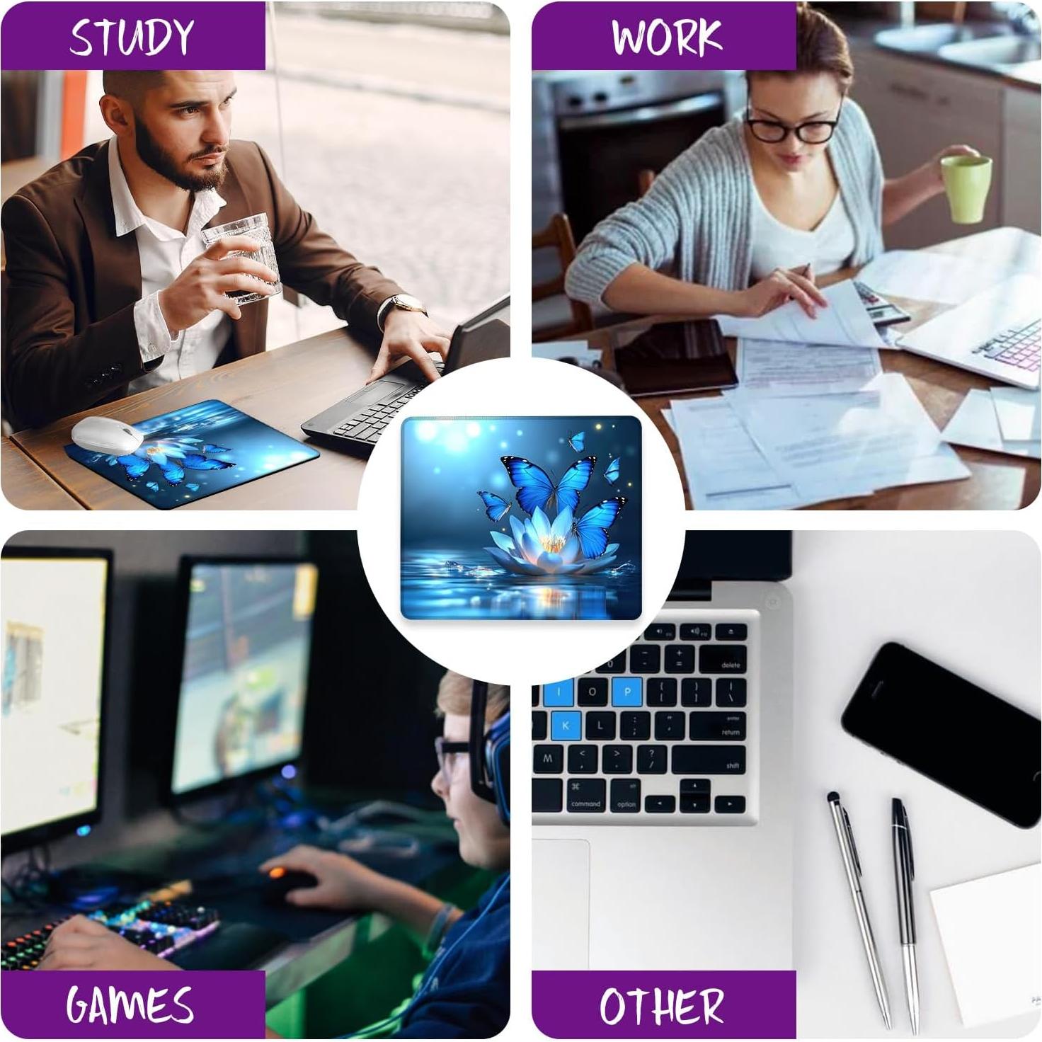 Alfombrilla de Ratón Ghatobty Mariposas Azules 24.1x20.3 cm