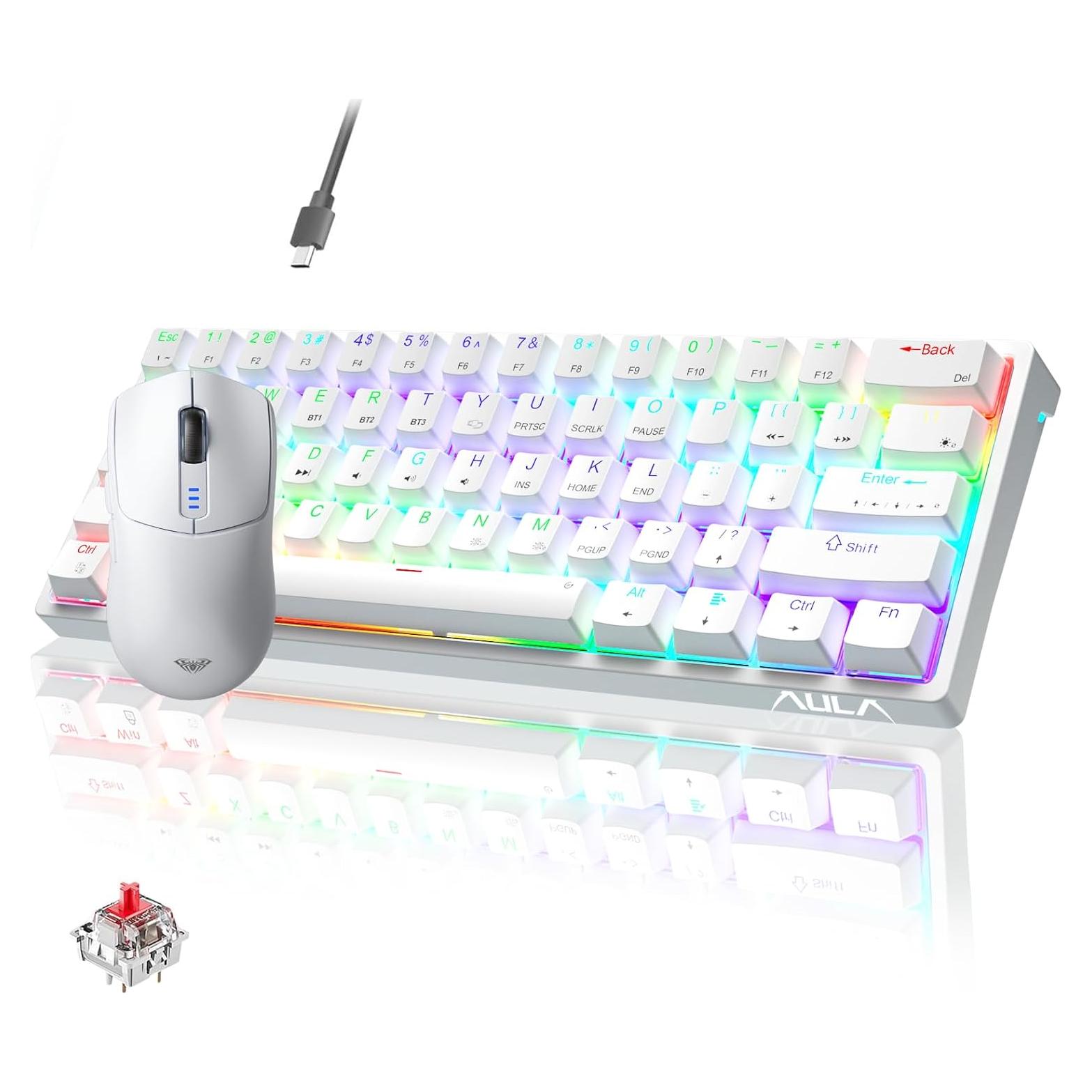 AULA SC580 Ratón Inalámbrico 10,000DPI + Teclado Mecánico RGB 60%