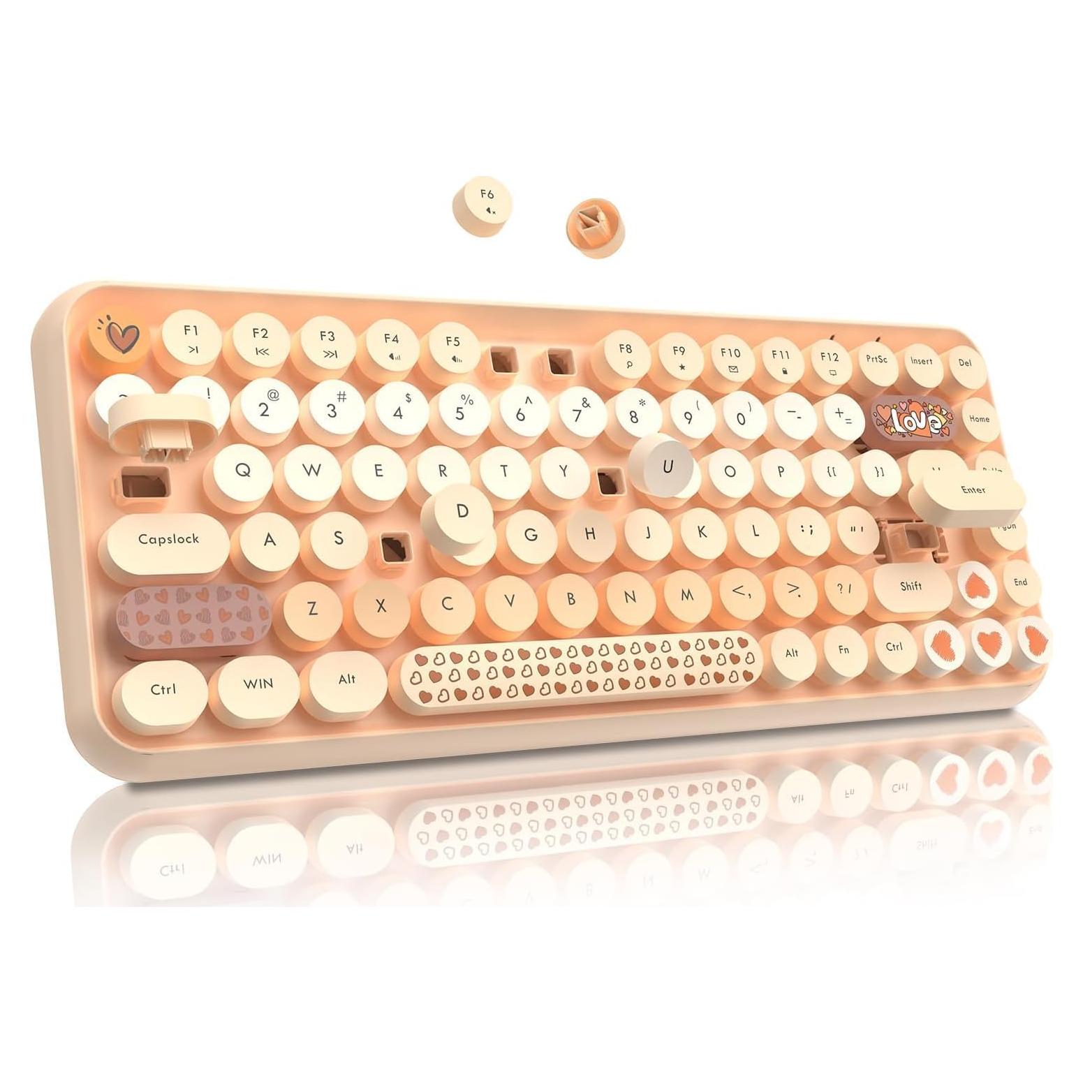 Teclado Inalámbrico Bluetooth FELICON Retro 84 Teclas Naranja
