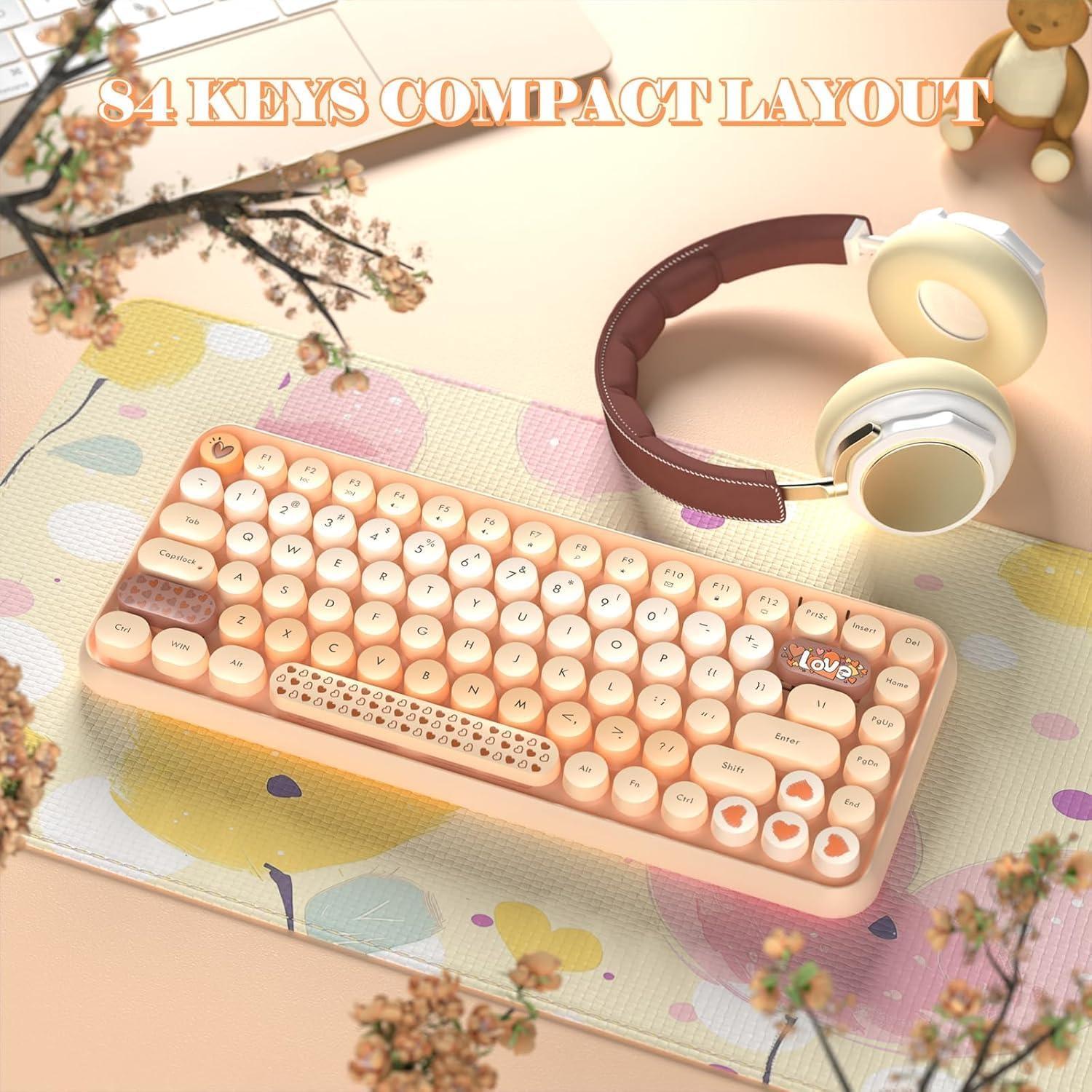 Teclado Inalámbrico Bluetooth FELICON Retro 84 Teclas Naranja