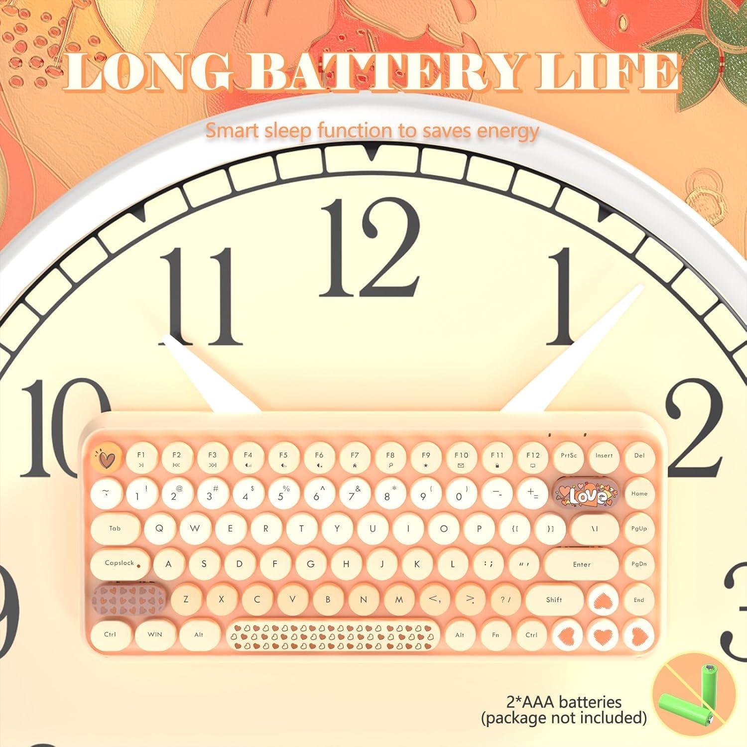 Teclado Inalámbrico Bluetooth FELICON Retro 84 Teclas Naranja