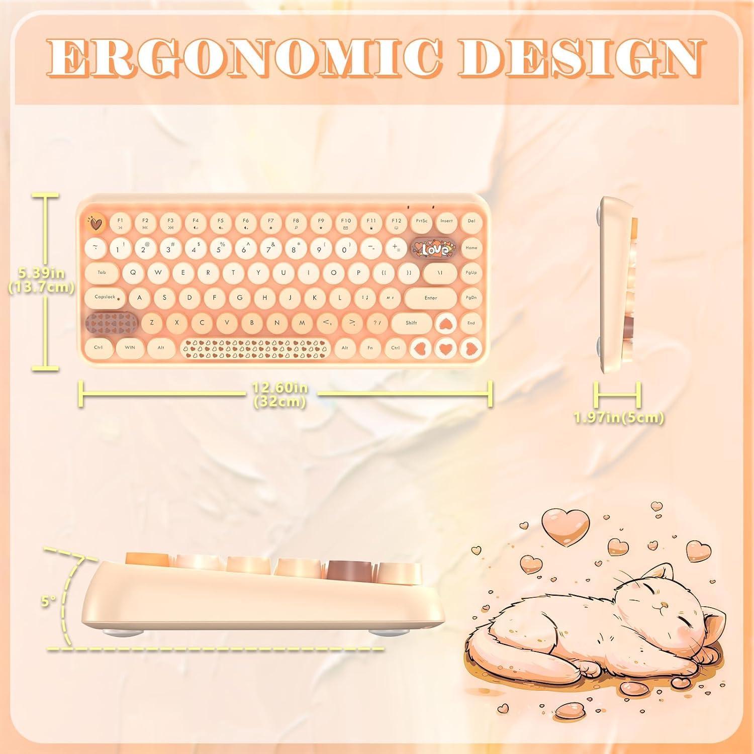 Teclado Inalámbrico Bluetooth FELICON Retro 84 Teclas Naranja