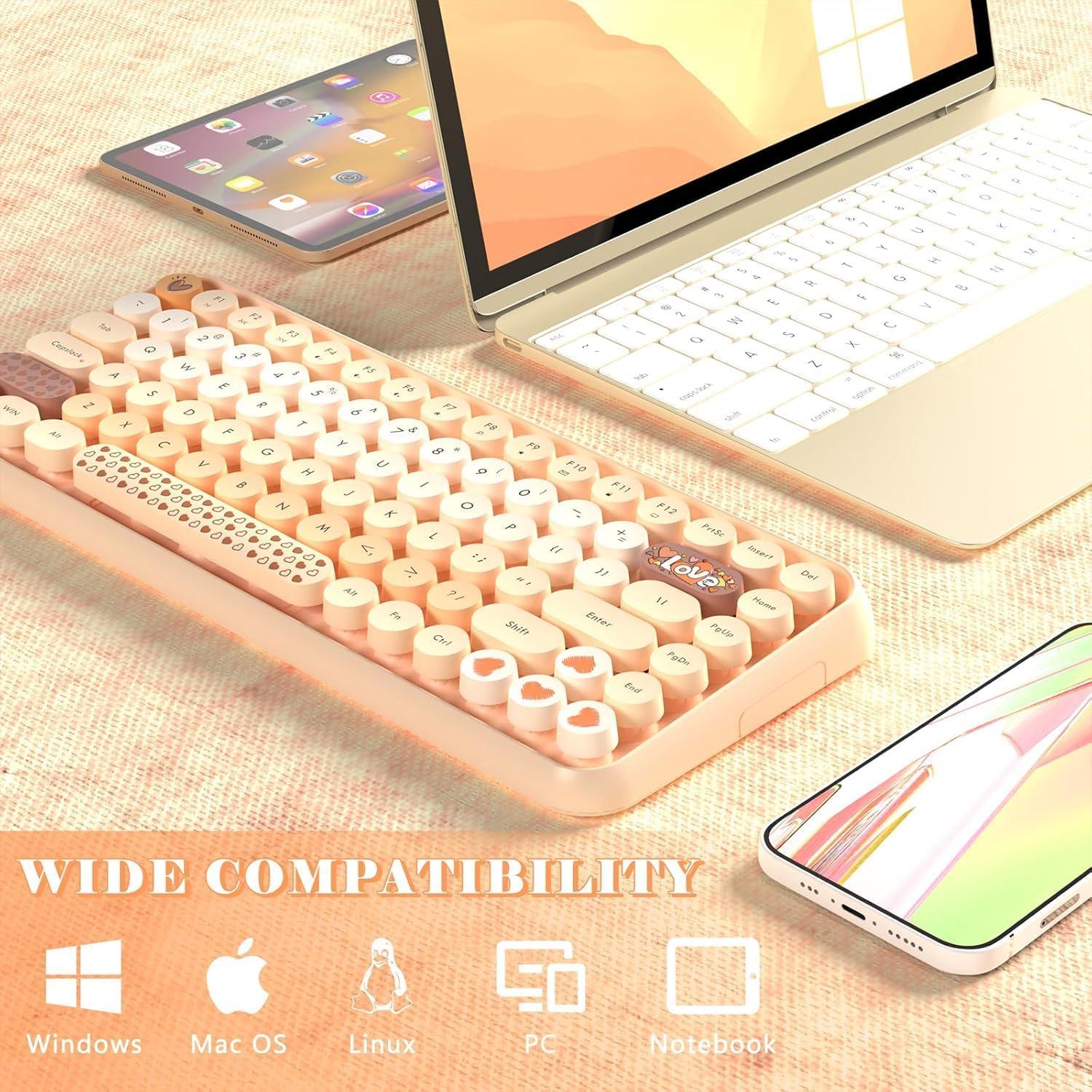 Teclado Inalámbrico Bluetooth FELICON Retro 84 Teclas Naranja