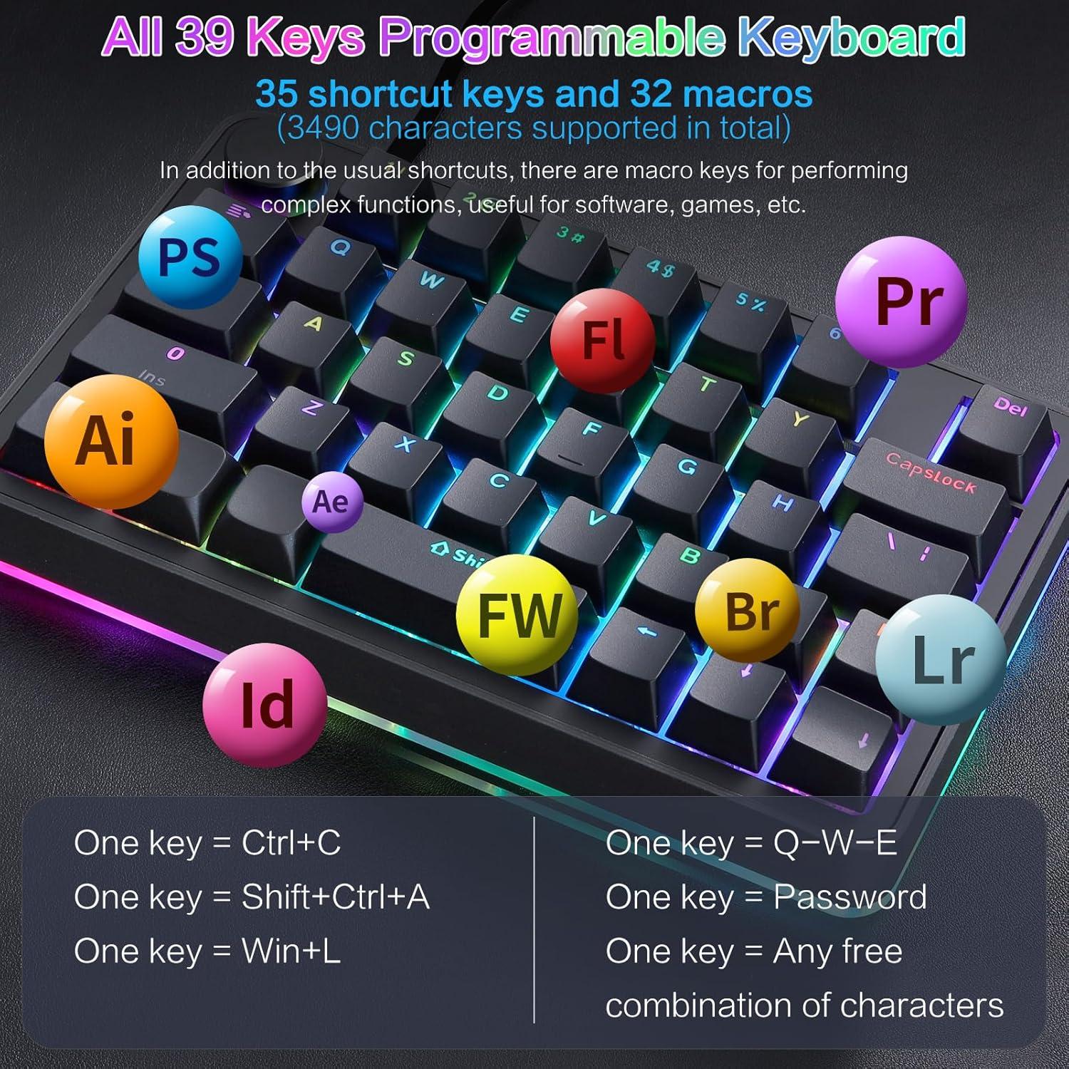 Teclado Mecánico Koolertron Retroiluminado RGB 39 Teclas