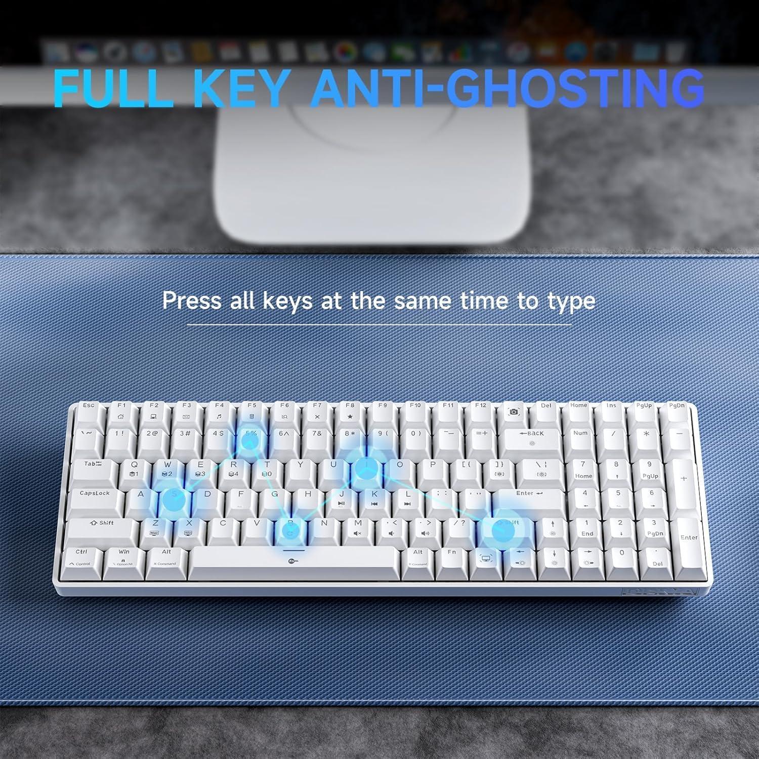 DIERYA DK98SE Gaming Keyboard,98 Keys Mechanica Keyboard with Linear Red Switches,USB-C Cable for PC Windows Gamers and Typists,White