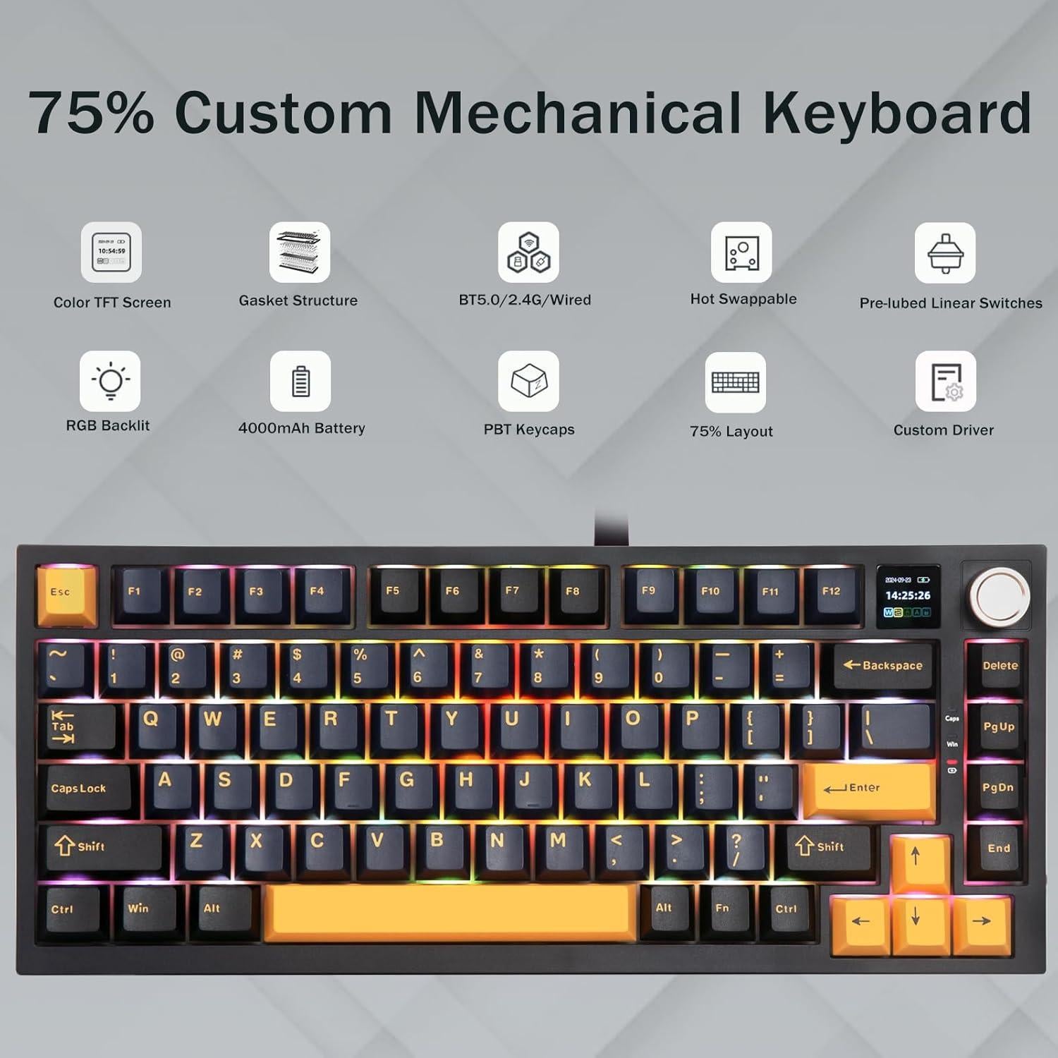 Teclado Mecánico Gaming Inalámbrico HUO JI CQ082 RGB 81 Teclas
