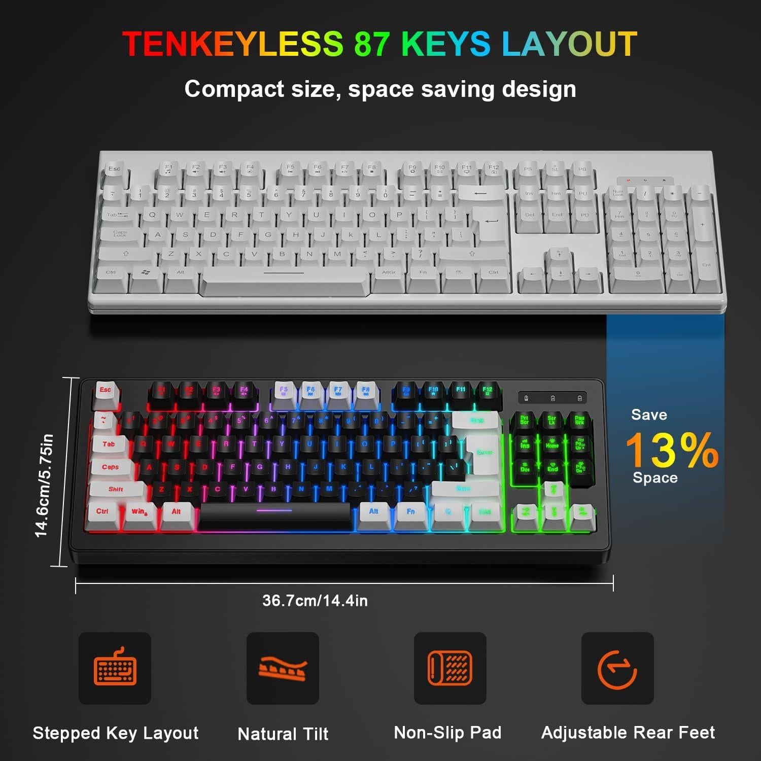 Combo Teclado y Ratón Inalámbrico BlueFinger RGB 87 Teclas